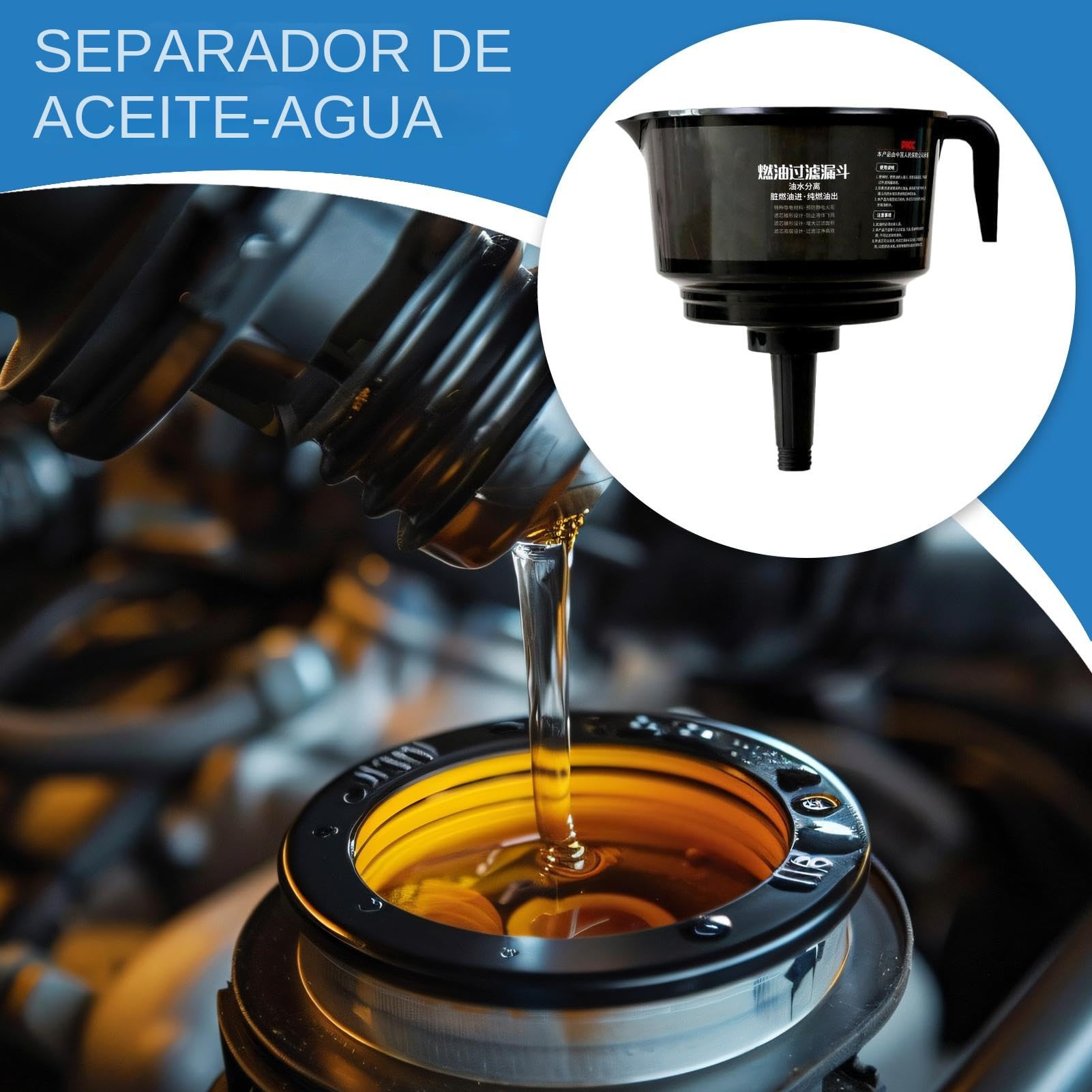 Imbuto Separatore Olio Acqua Filtro Separatore per Imbuti Auto | Filtraggio per Rifornimento Veicoli Moto Barche Trattori