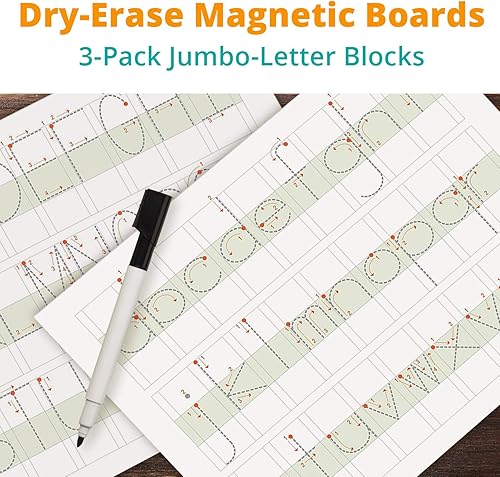 Miniatura 2 de Channie's Pizarra magnética de borrado en seco de escritura visual a mano, tablero de letras jumbo con bloques grandes para alfabetos ordenados en
