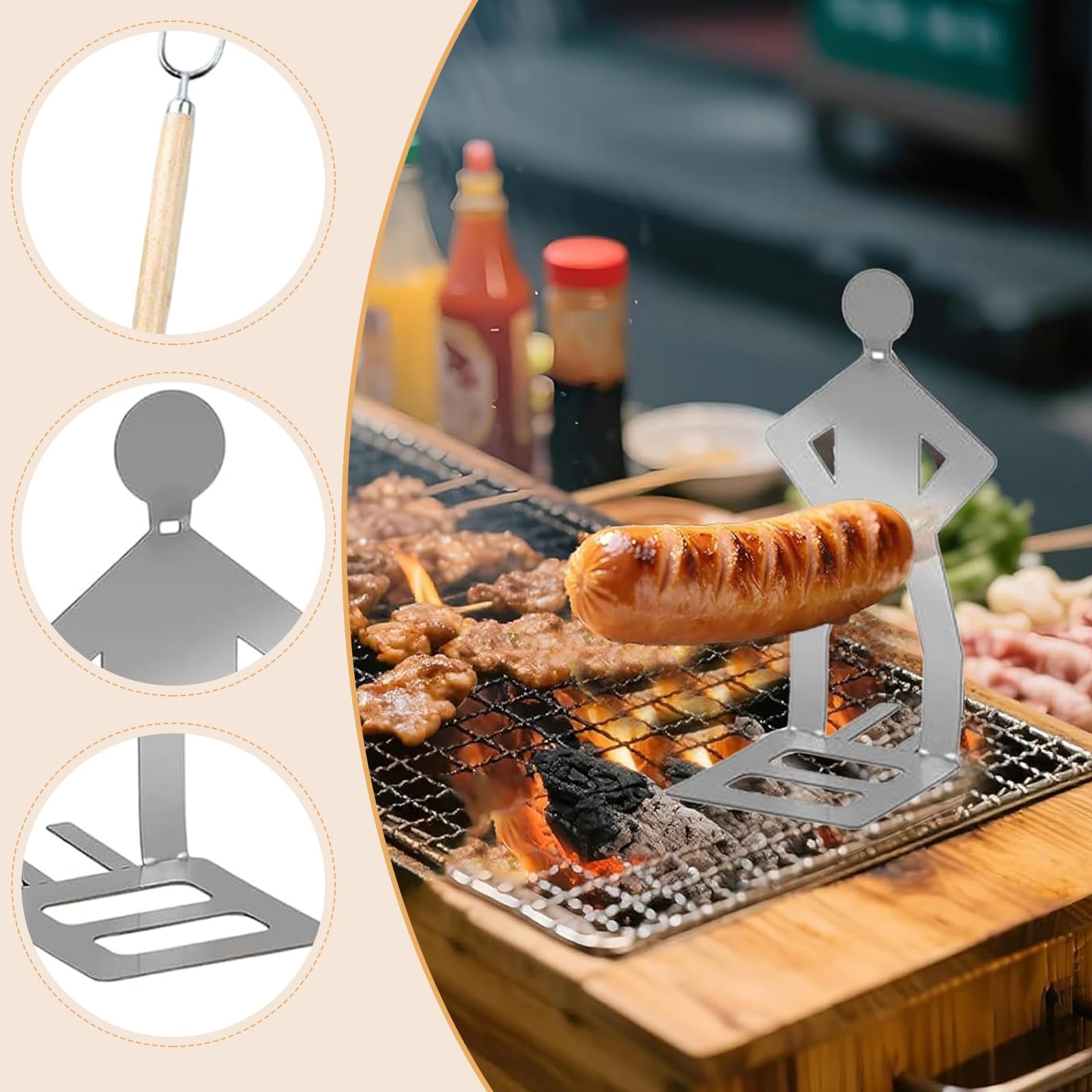 2 Piezas Soporte para Salchichas de Barbacoa de Acero Inoxidable, Tenedor de Trinchar con Mango, Creativo para Barbacoa de Salchichas, Ideal para Camping Picnic al Aire Libre y Cocina