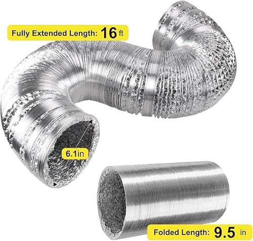 Miniatura 6 de iPower Ventilador de refuerzo en línea de 6 pulgadas y manguera de ventilación de aluminio flexible de 16 pies sin aislamiento para cocina, baño,