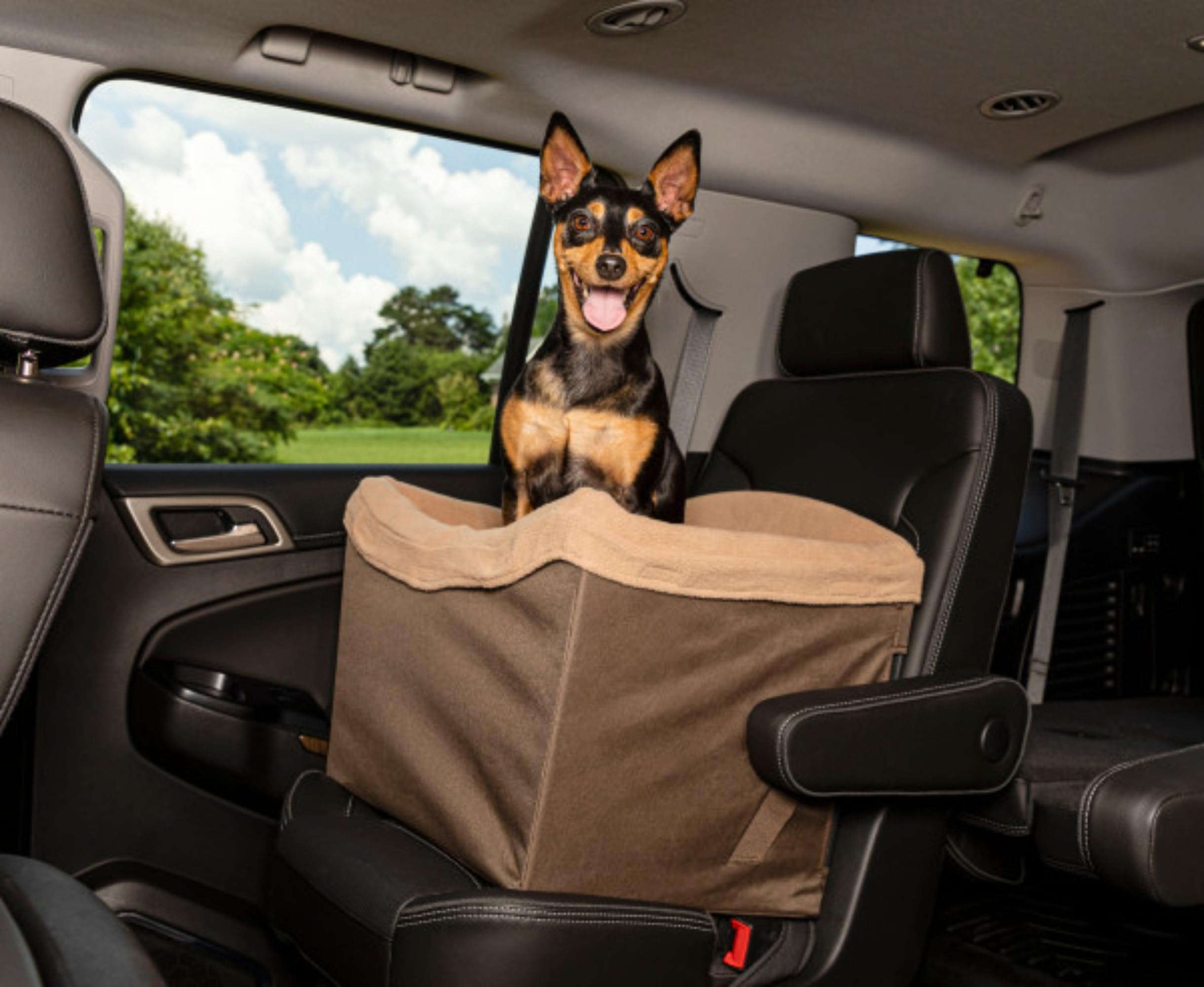PetSafe Asiento de Seguridad para Perros Happy Ride - Adecuado para automóviles, vehículos Grandes y 4x4 - Incluye cinturón de Seguridad - Forro Polar Resistente Lavable a máquina, Marron