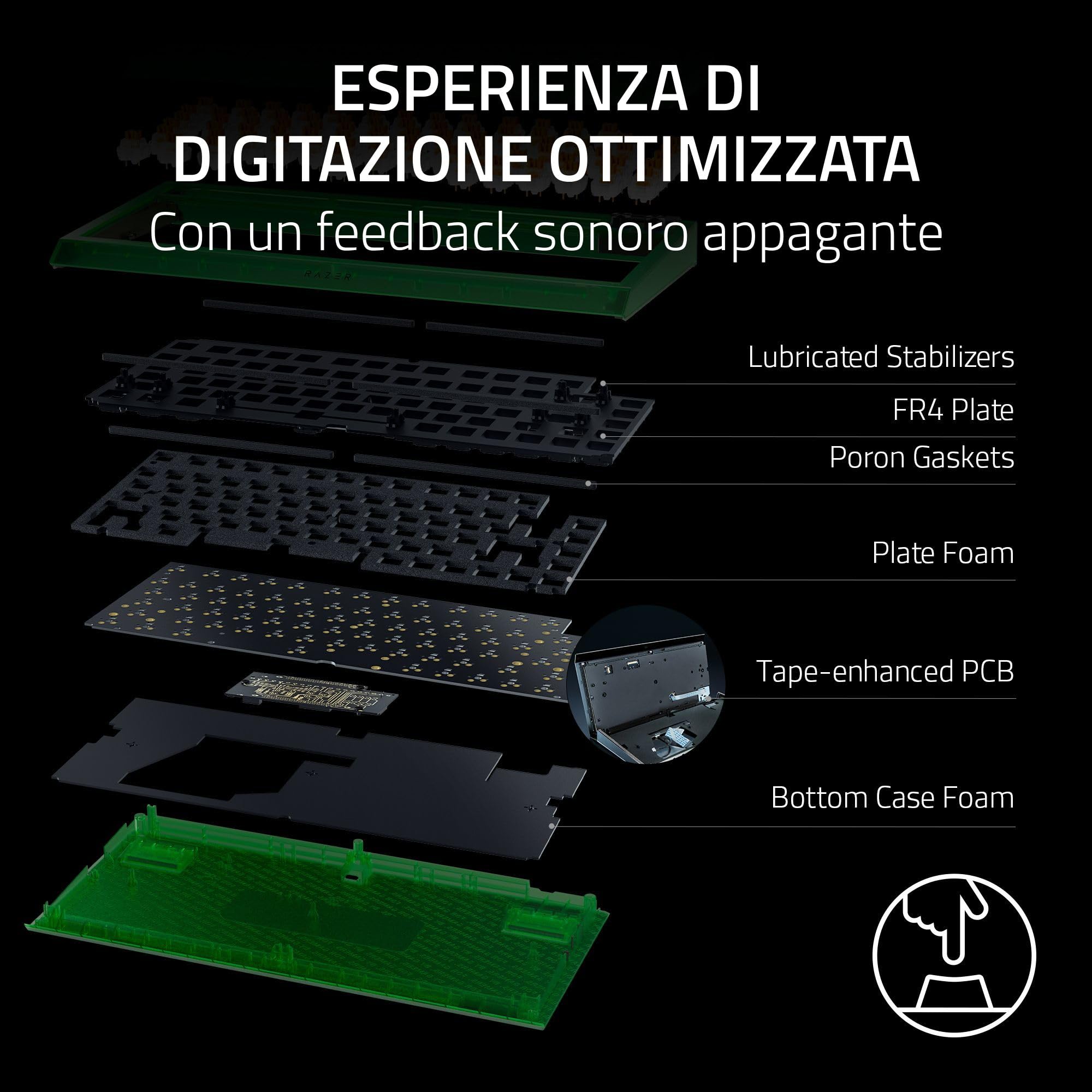 Razer BlackWidow V4 75% Phantom Green Edition - Tastiera meccanica da gioco Hot-swap (interruttori tattili arancioni, rullo multimediale con 2 pulsanti) Layout US | Phantom Green