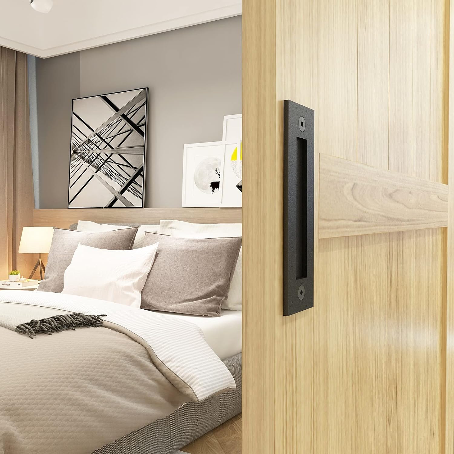 JUBEST 8-3/5'' Sliding Barn Door Handle Modern Simple Finger Flush Pull Handle for Gates Garages Sliding Doors Cabinets Closet and Drawers,Matte Black
