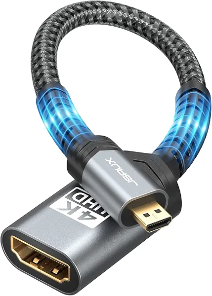 JSAUX Micro HDMI to HDMI Adapter, 4K@60Hz HDR 3D Dolby 18Gbps, Compatible with Raspberry Pi 5/Pi 4/Go Pro Hero/Nikon/Canon/Sony and Other Camera-Gray