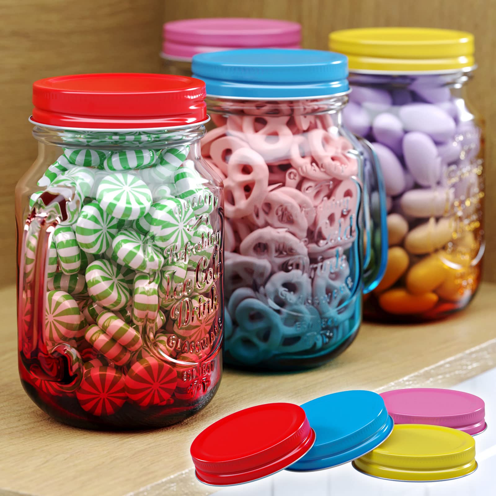 GRÄWE Drinkglas met deksel en rietje incl. 6 bekers, set van 4 drinkglazen met schroefsluiting, handvat, 4 stuks hengselglazen, gekleurd - 450 ml
