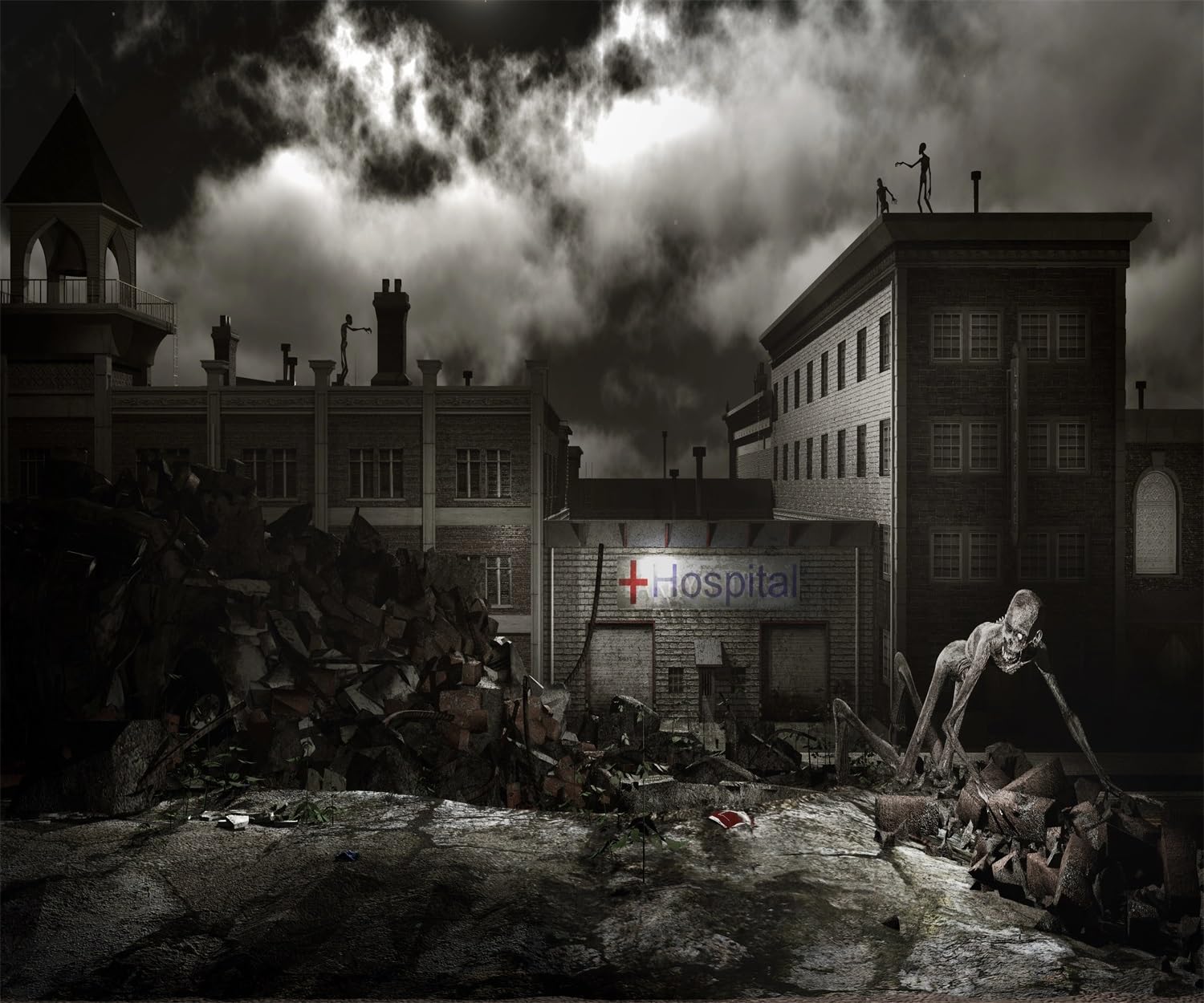 Fmarui Large Halloween Photo Backdrop 10x8ft Haunted Hospital Photography Backgrounds Spooky Halloween Theme Party Decor, Kids & Adults Photo Booth