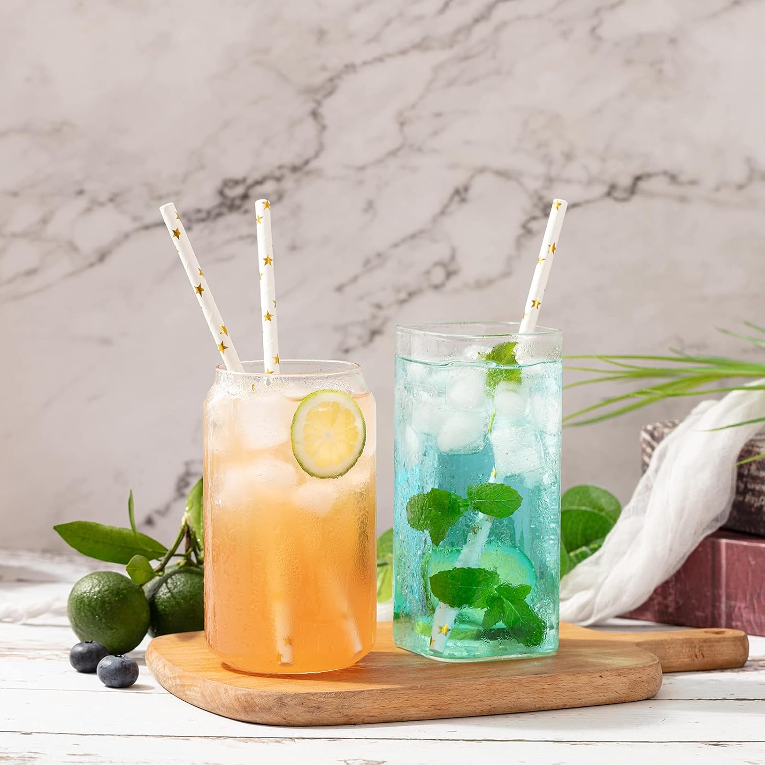 Dailinece Paper Straws Drinking & Party Supplies Eco-Friendly Biodegradable Dye-Free Assorted Multi Colors (200 Counts, Gold Pentagram)