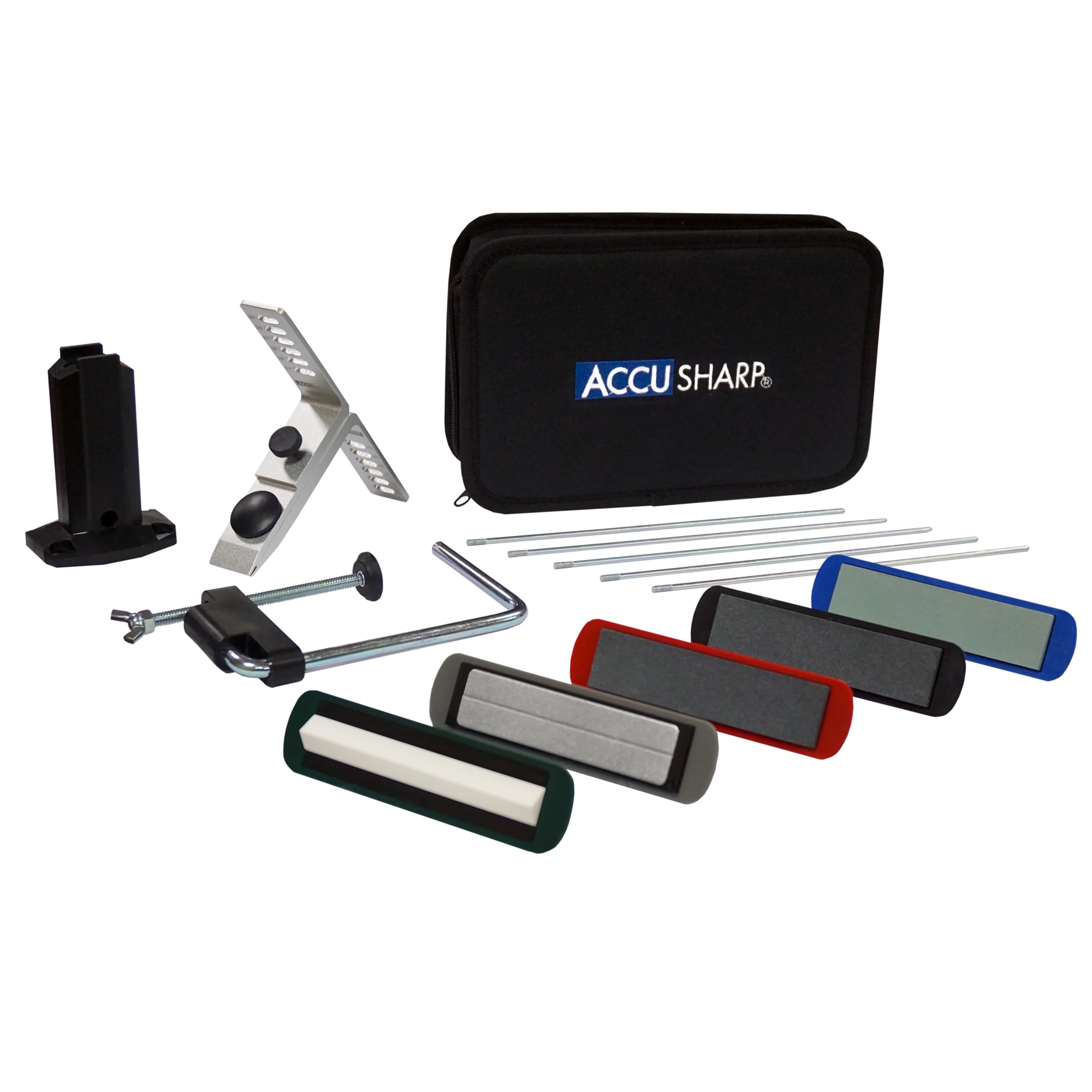 AccuSharp 5-Stone Precision Knife Sharpening Kit w/Clamp, Knife Sharpener, Sharpening Kit, Stone Sharpener System, Sharpening System