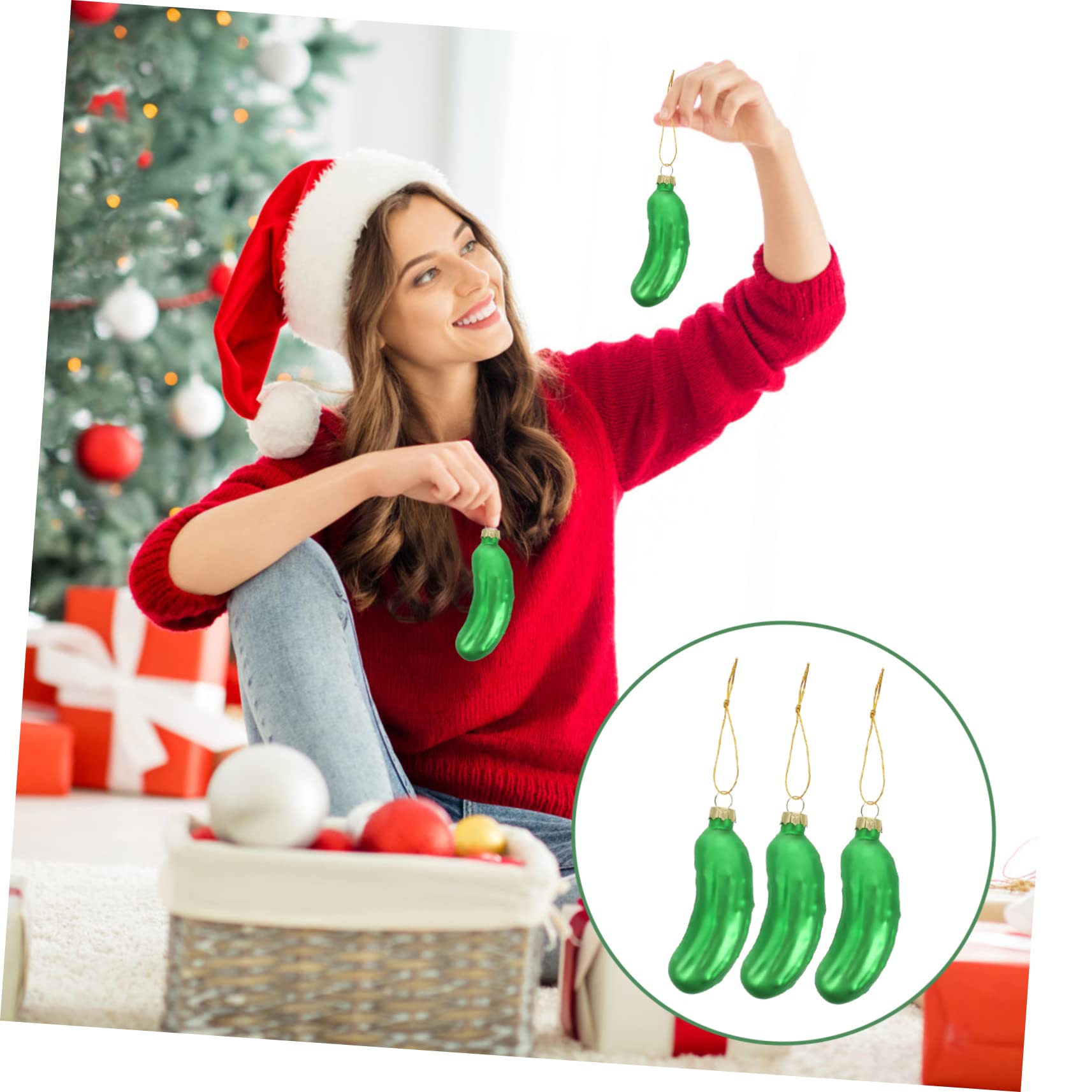 Ciieeo 5 Juegos De Elegantes Adornos para Árbol De Navidad Colgantes De Pepino De Cristal Reutilizables Decoración Navideña para El Hogar 3 Piezas X 5