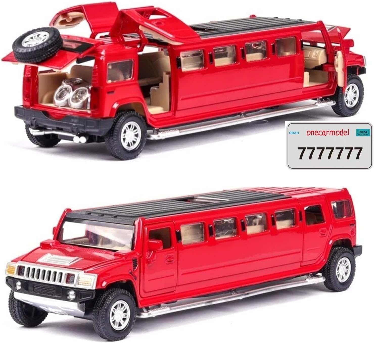 TURHAN1:32 Alloy for Hummer H2 Stretch Limousine Model Metal Die-Casting System Sound and Light Reverse Pull Flash Music (Color : Red)