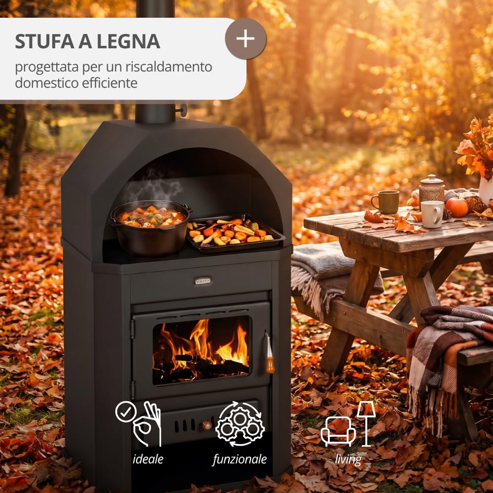 Prity - Stufa a legna tradizionale, autoportante, certificato CE, in pietra refrattaria, conforme alla norma EN 13240