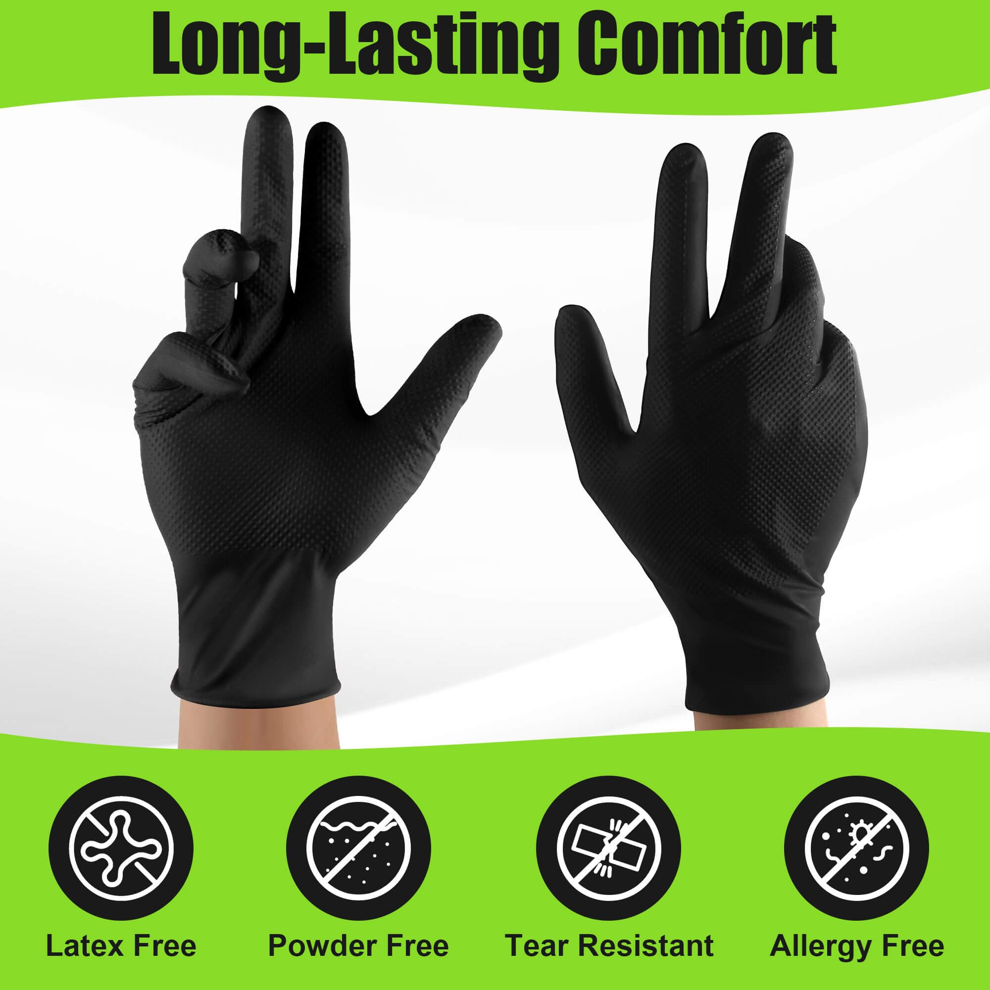 TREEGO Guantes de nitrilo negro de 10 mil, 1000 unidades, medianos, agarre de diamante resistente, guantes desechables sin látex para uso automotriz, industrial, almacén y tienda