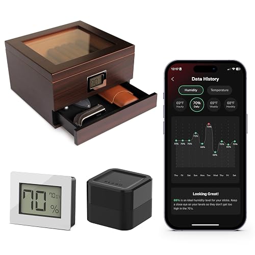 CASE ELEGANCE Glass Top Humidor with Thick Cedar, Includes Klaro