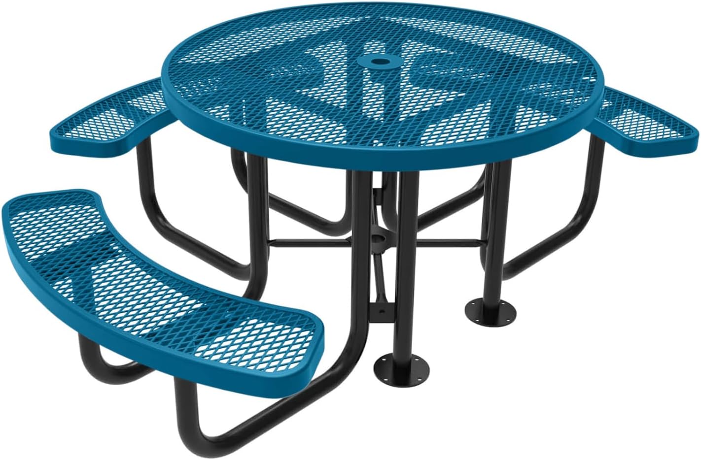 COATEDOUTDOORFURNITURE Heavy-Duty Portable Outdoor Picnic Table with Umbrella Hole, Expanded Metal Patio Dining Furniture Made in America (46" Round Top, Light Blue)