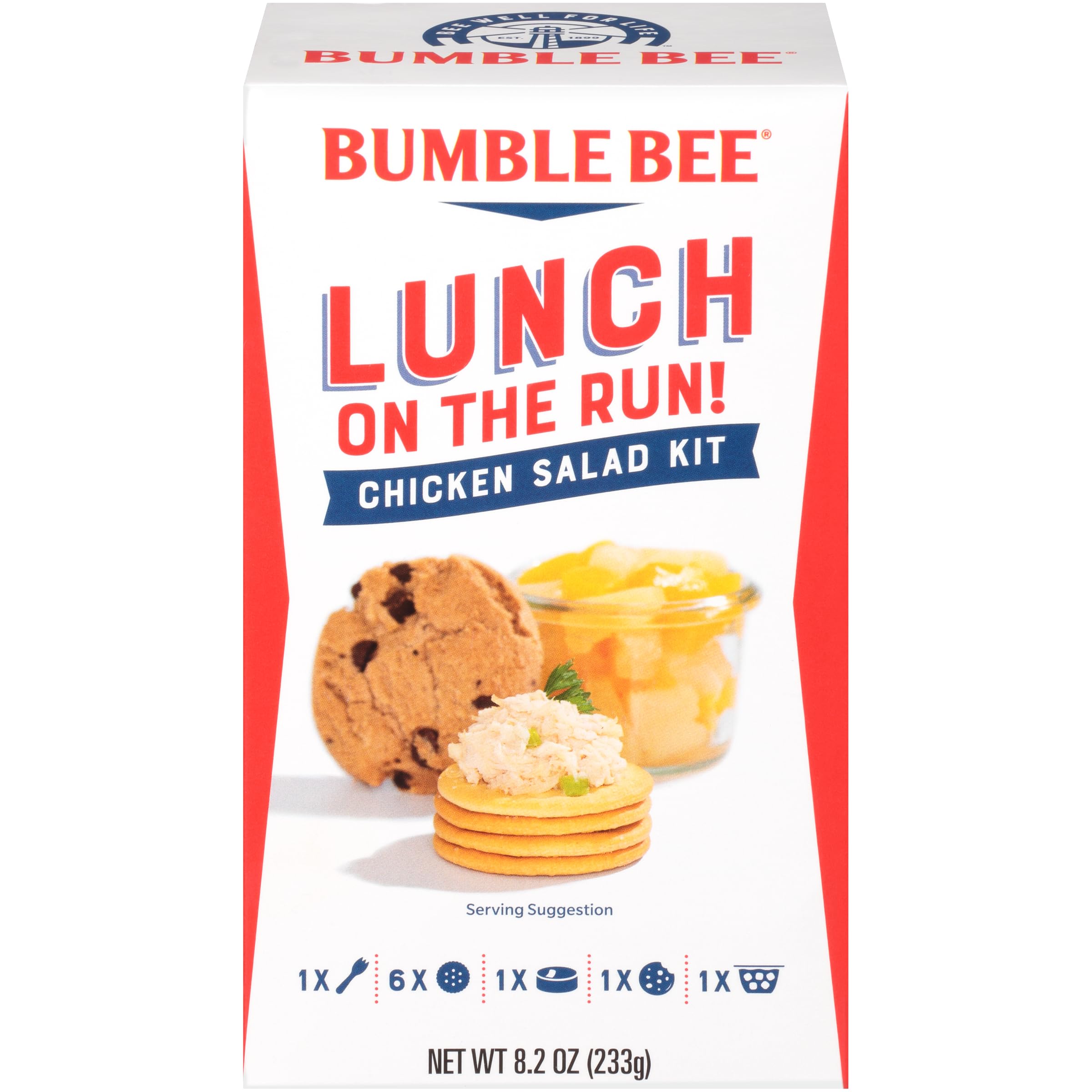Best By 07/24) Bumble Bee Lunch On The Run Chicken Salad with Crackers Kit - Ready to Eat, Includes Crackers, Cookie & Mixed Fruit - Shelf Stable & Convenient Source of Protein, 8.2 oz (Pack of 4