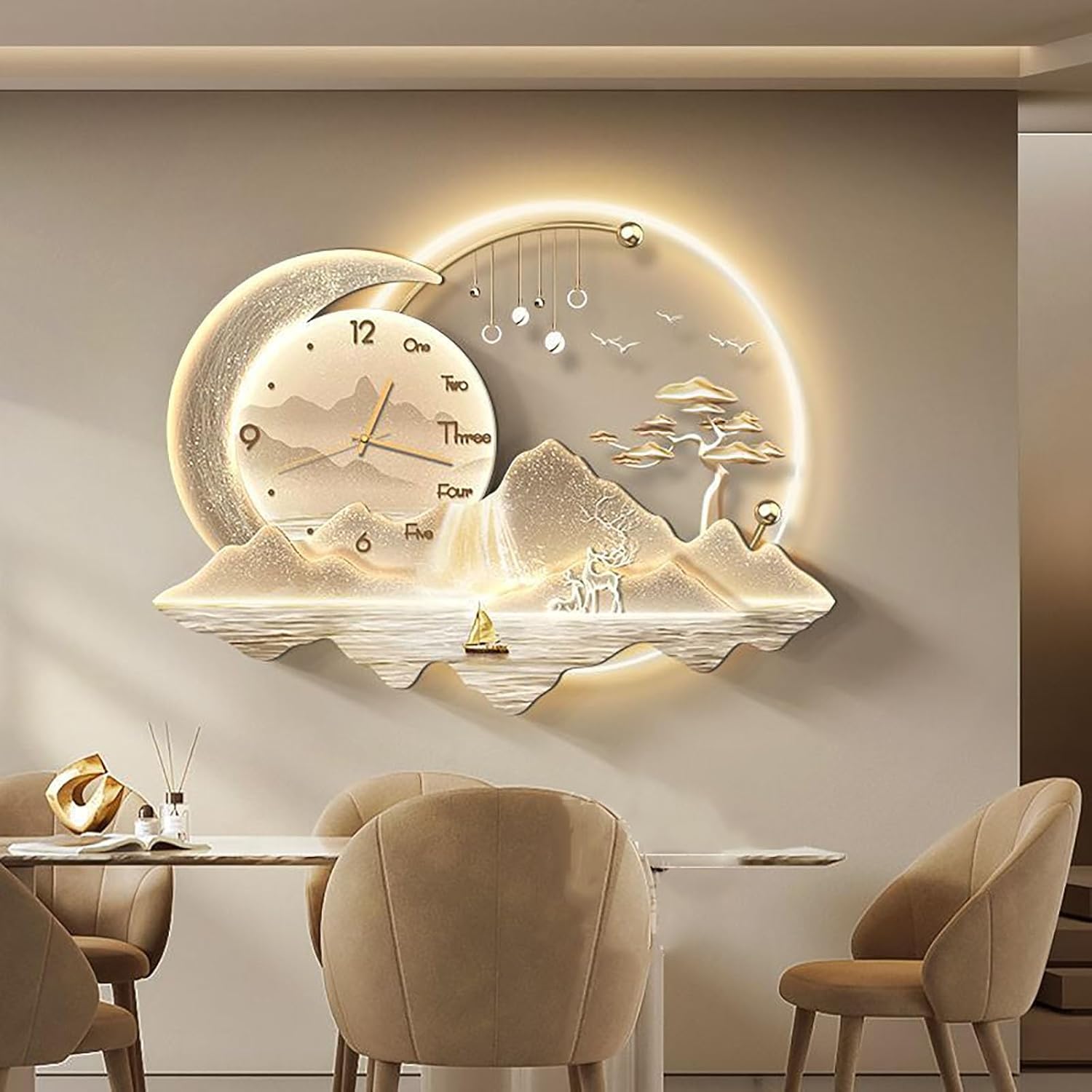 3D Wall Art Decor With LED Light, Wall Sculptures Hanging Painting Koi Fish Welcoming Pine Wall Art Decoration Lamp,Oriental Decor Traditional Chinese Feng Shui Wall Hanging... - Image 9