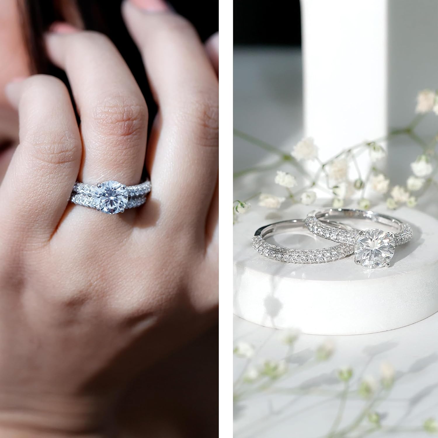 Certified Lab Grown Diamond Bridal Ring Set, Ef-Vs Quality, 8mm Diamond Engagement Ring With Band - Ready To Gift