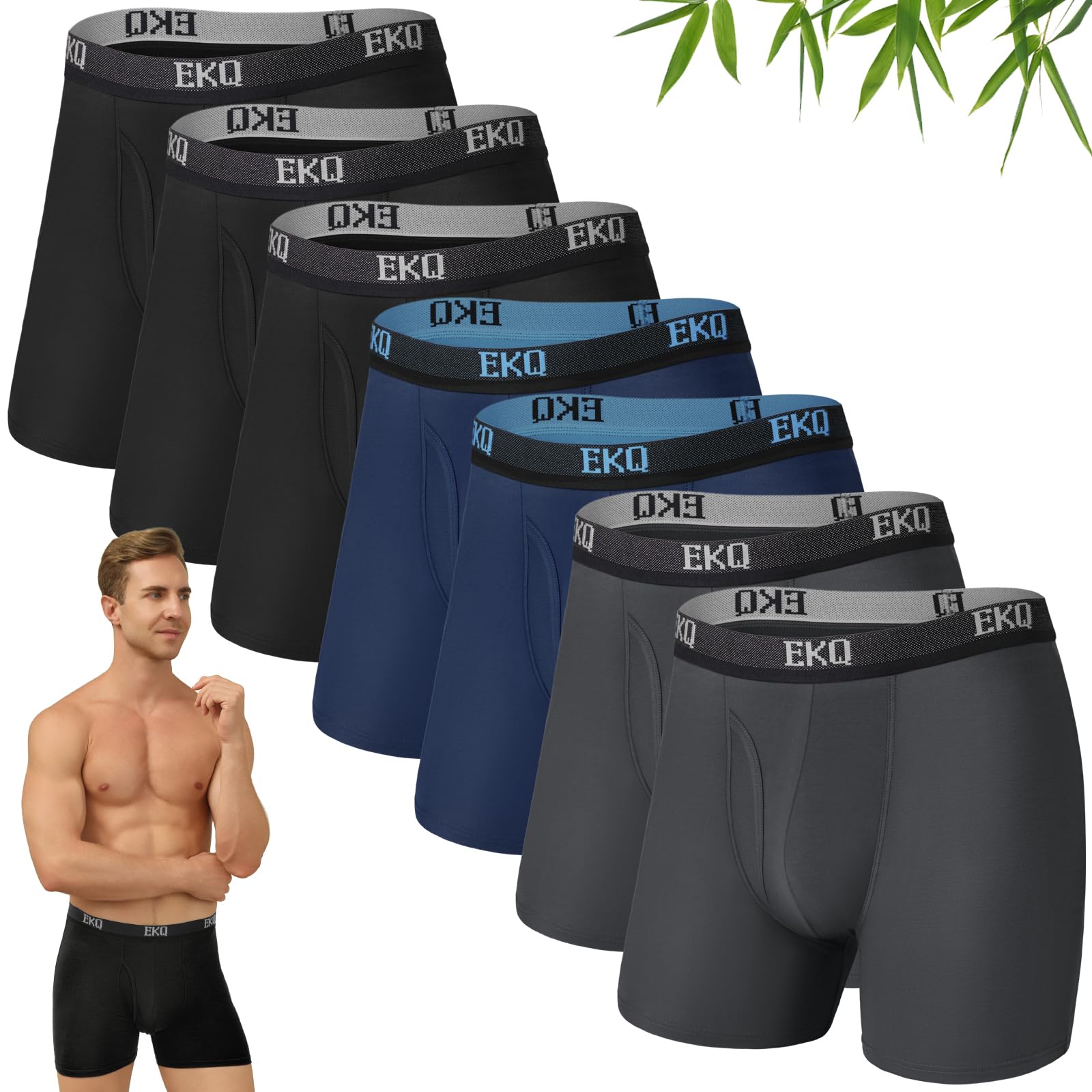 EKQ Boxershorts Herren Bambus Unterhosen Männer 7 Pack Atmungsaktive Unterwäsche Herren mit Elastischem Bund und Keine kratzigen Etiketten Sport Herrenunterhosen- Gr. S-2XL