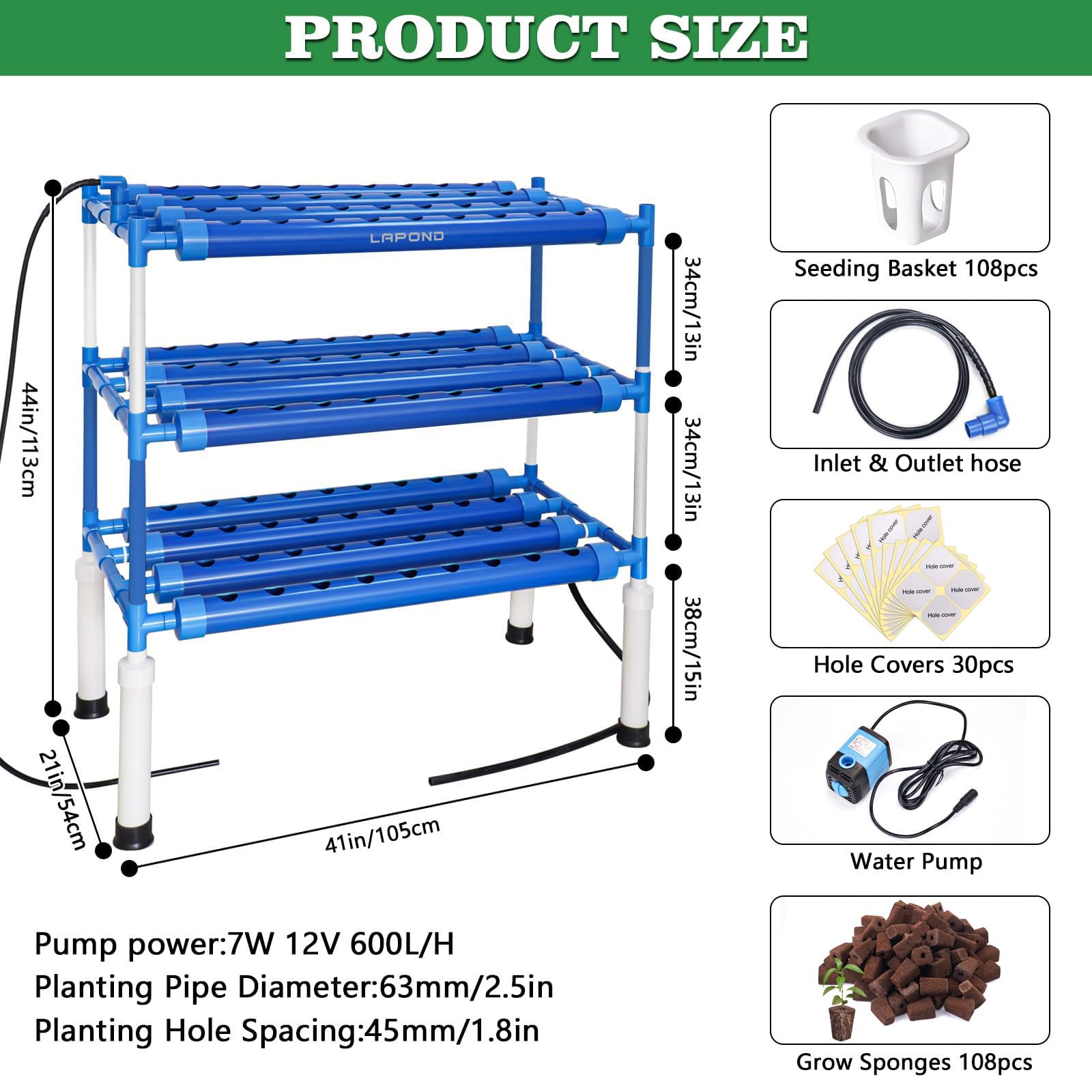 Hydroponics Growing System mit 108 Pflanzenplätzen 3 Schicht,Hydroponische Gartenarbeit System Grow Kit für Kräuter,Obst und Gemüse,Food-Grade PVC-U Rohre(Algenwachstum verhindern)