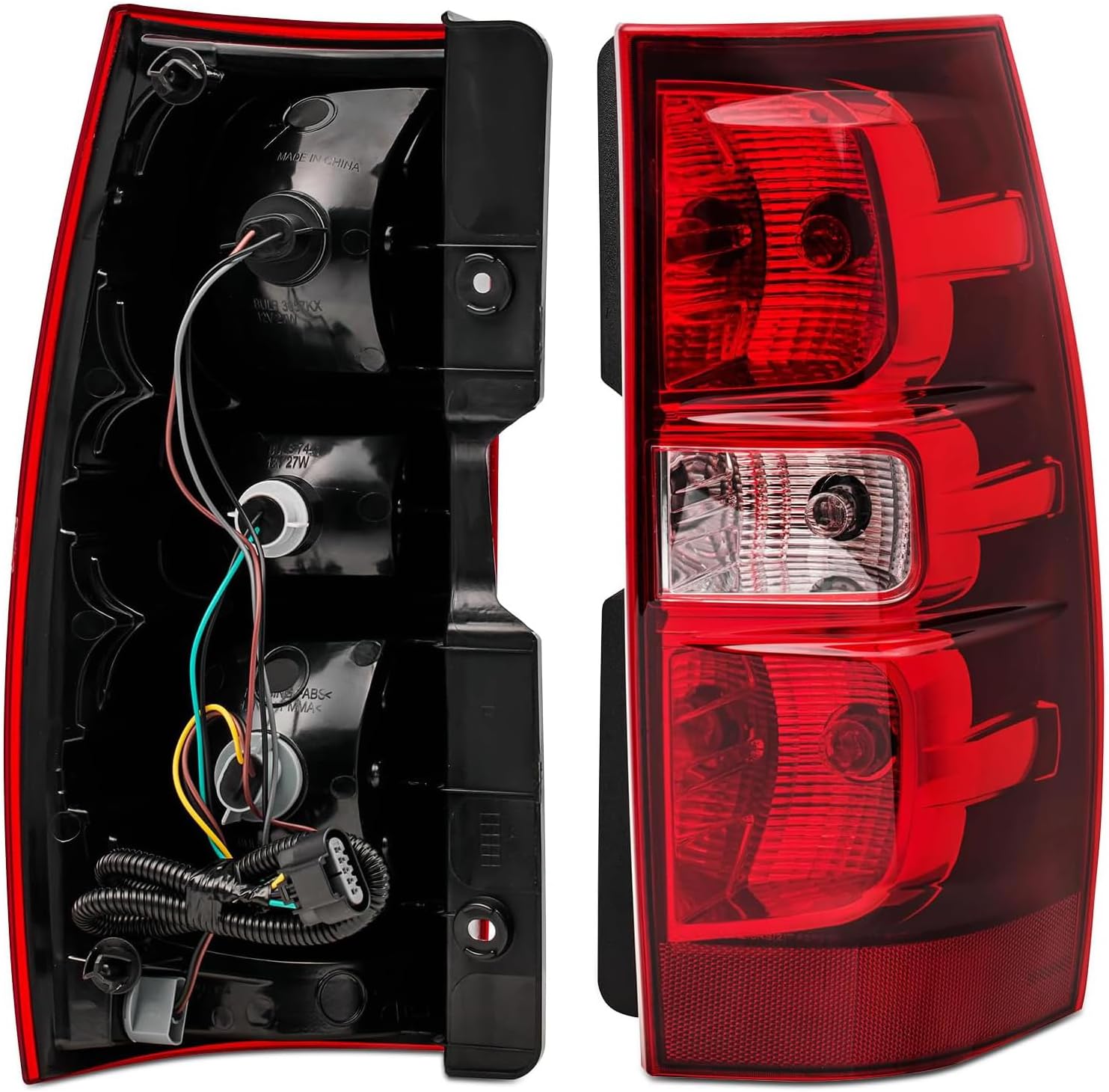 Headlights Tail Lights Combo Assembly for 2007 2008 2009 2010 2011 2012 2013 2014 Chevy Avalanche Suburban Tahoe Replacement OE Style Headlight Rear Brake Lamp, Black Clear