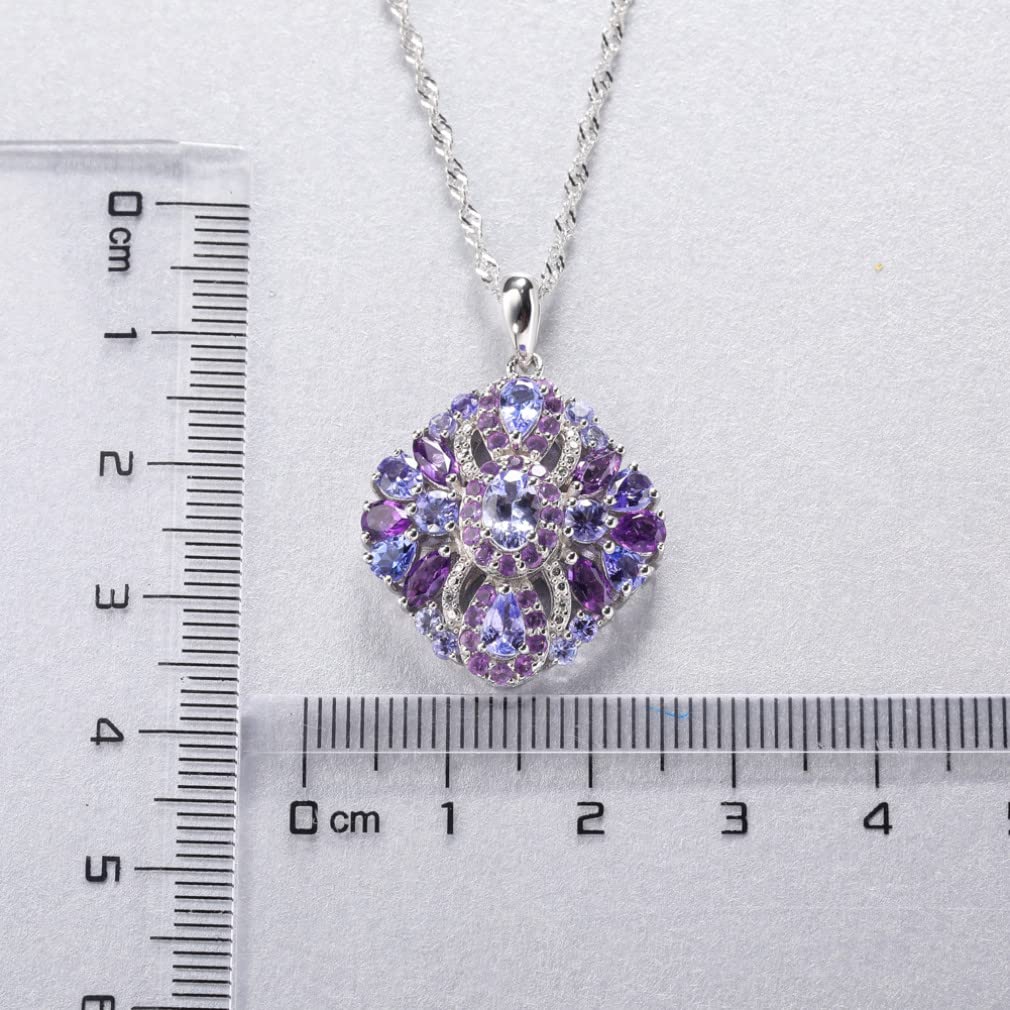 Colgante de Plata de Ley 925 para Mujer, Collar de Cristal Cuadrado de tanzanita Amatista Natural, joyería de Piedras Preciosas