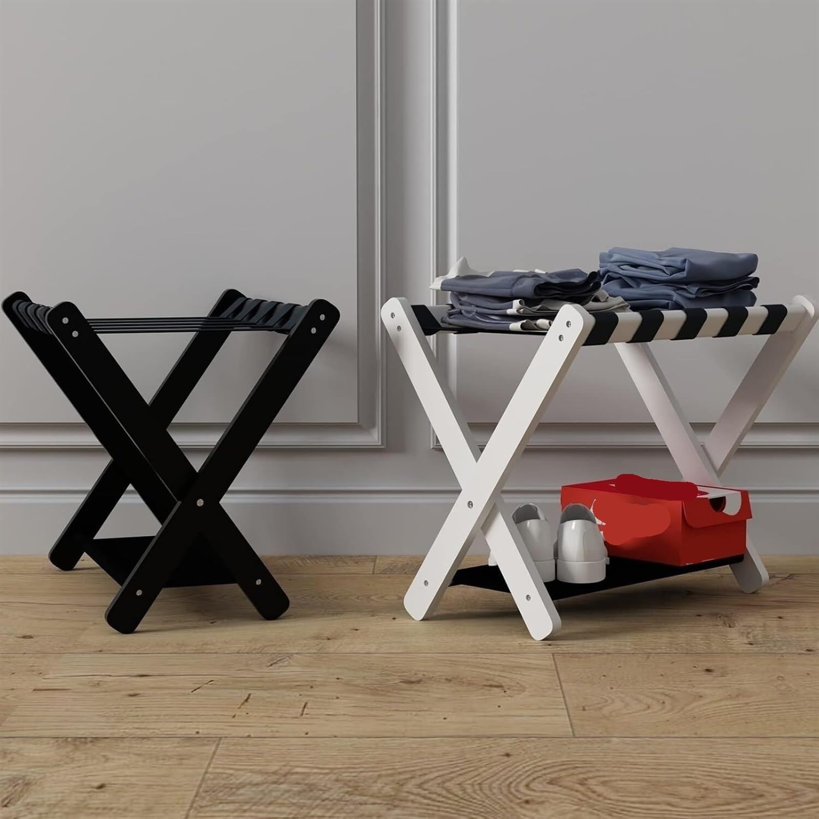 Portaequipajes Soporte Para Maletas Portaequipajes De 2 Paquetes Para Habitación De Invitados, Estante Para Maletas De Madera Maciza Con Pies Antideslizantes Para Hotel Portaequipajes Para Hotel(White