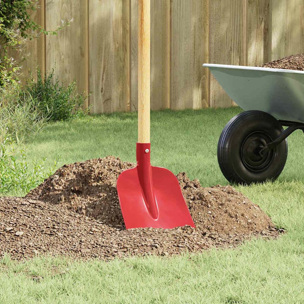 Pala de acero con recubrimiento de polvo rojo, 32 x 24,5 cm, pala de jardín para arena, tierra, grava, compost, jardinería, exterior, camping, terraza, balcón, con hoja de metal resistente