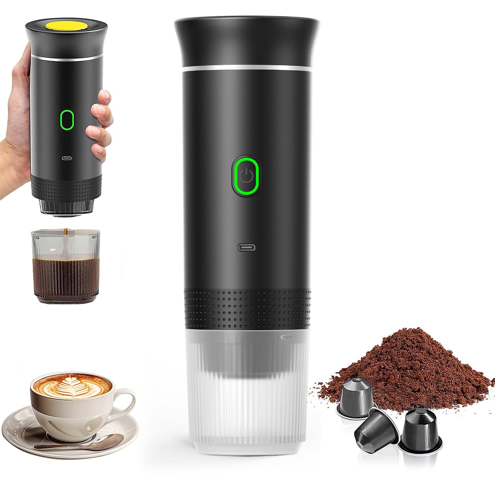 Cafetiere Portable Machine à Café Portable JOPWUE - Expresso Voyage (180ml) Pour Camping/Bureau, Compatible Capsules Et Moulu Cafetière Camping Car