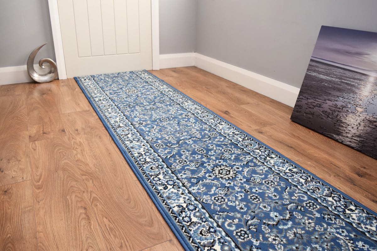 SrS Rugs® Luna Collection, Modern Long Carpet Runner Rug for Entrance Hall and Stairs. Smooth Soft 8mm Depth Pile. 70cm Wide. Any length (Classical Blue, Length: 12' (366cm)) — image 1