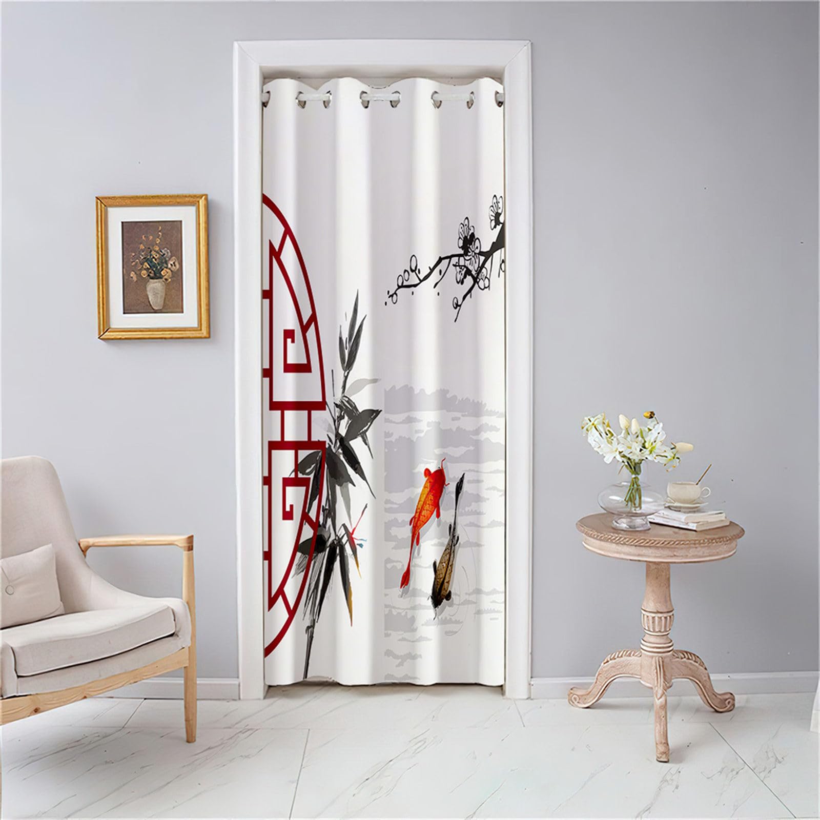 Odot Tenda Divisoria Per Porta Con Occhielli, Motivo Foglie Di Bambù, 120x200cm, Boschi Verdi