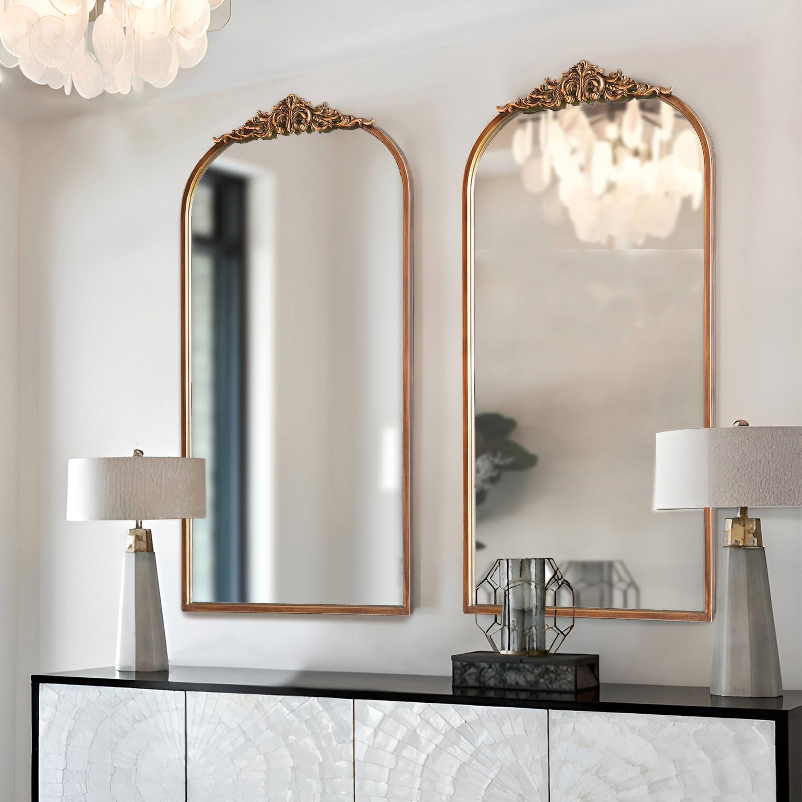 MOBUDAN Vintage Arched Mirror, 24 x 42 Inches Tall Antique Brass