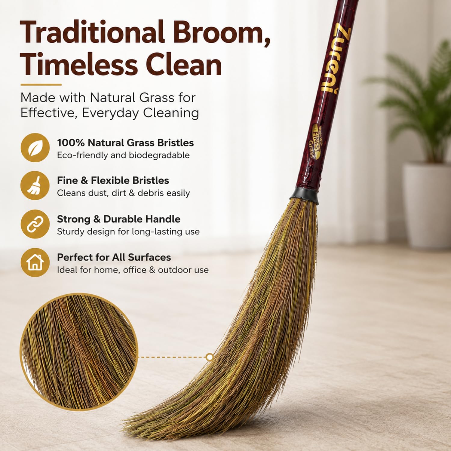 Zureni Sadabahar Broom - Natural Mizoram Grass -2
