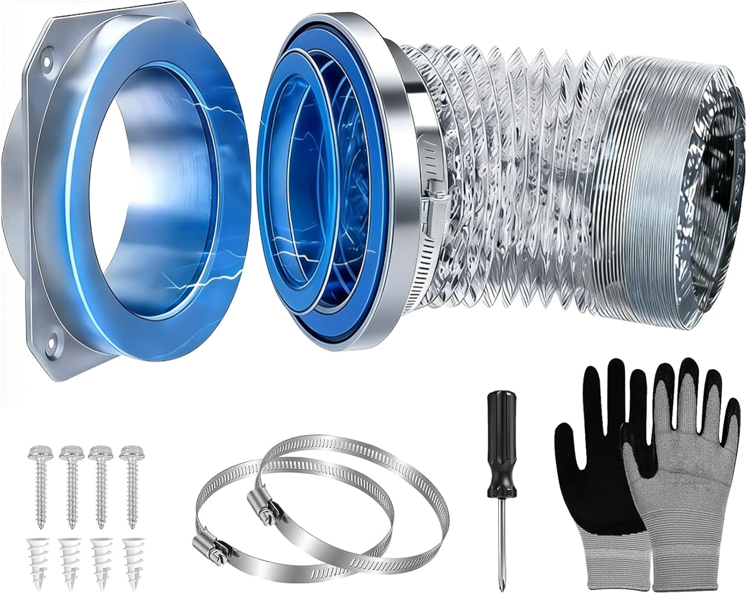 Magnetic Dryer Vent Connector Kit DV180 Magnetic Coupler, Quick-Connect Hose Adapter, Airtight Seal, 3.3 Ft 4 Inch Duct & 2 Clamps, Easy Install & Space-Saving