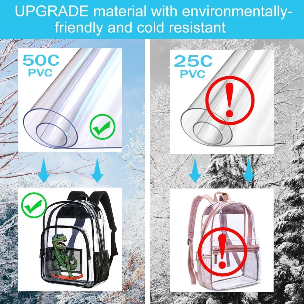 AGSDON 3PCS Clear Backpack for Boys, Kids Dinosaur Transparent Bookbag Heavy Duty, Cute See Through Backpacks with Lunch Bag - Blue