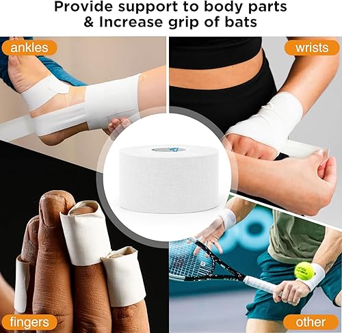 Miniatura 6 de OK TAPE 4 rollos de cinta atlética blanca, cinta deportiva, cinta muy fuerte y fácil de rasgar para muñeca, sin residuos pegajosos, atletas médicos,