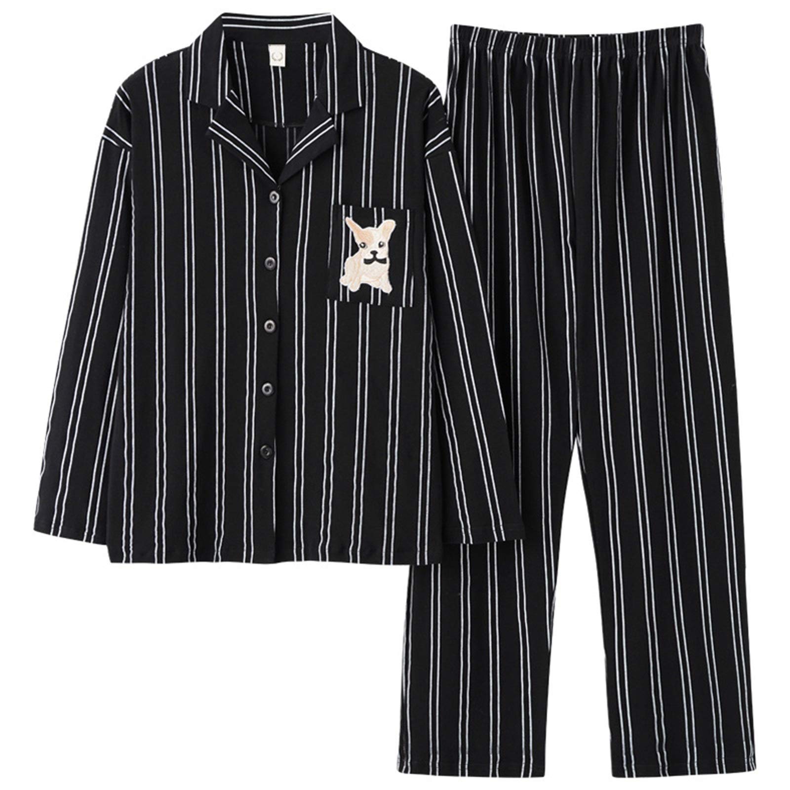 Pijama de invierno para mujer, conjunto de pijama de algodón de manga larga para mujer