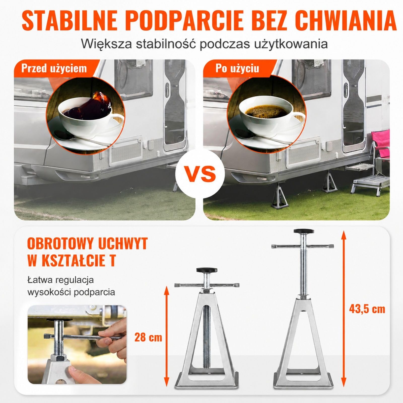 Zestaw 4 podnośników do kampera, srebrne podpory stabilizujące z korbą do przyczepy kempingowej