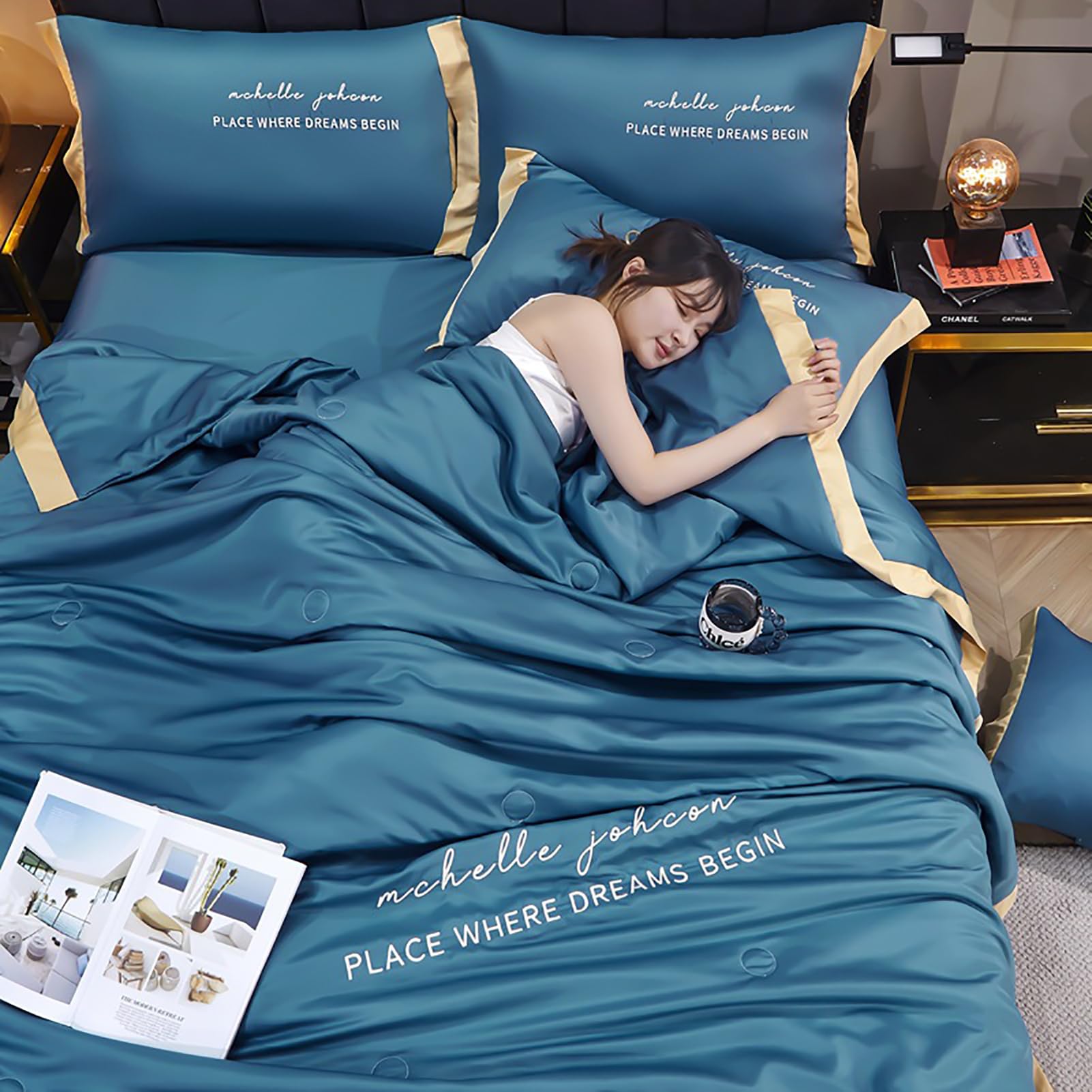 UIHECTA Summer Cool Quilt, Washable Ice Silk Simple Air Conditioning Comforter, Ice Blanket, Summer Simple Ice Silk Quilt, Lightweight Cooling Blanket (Only Quilt),C 004,110×150cm