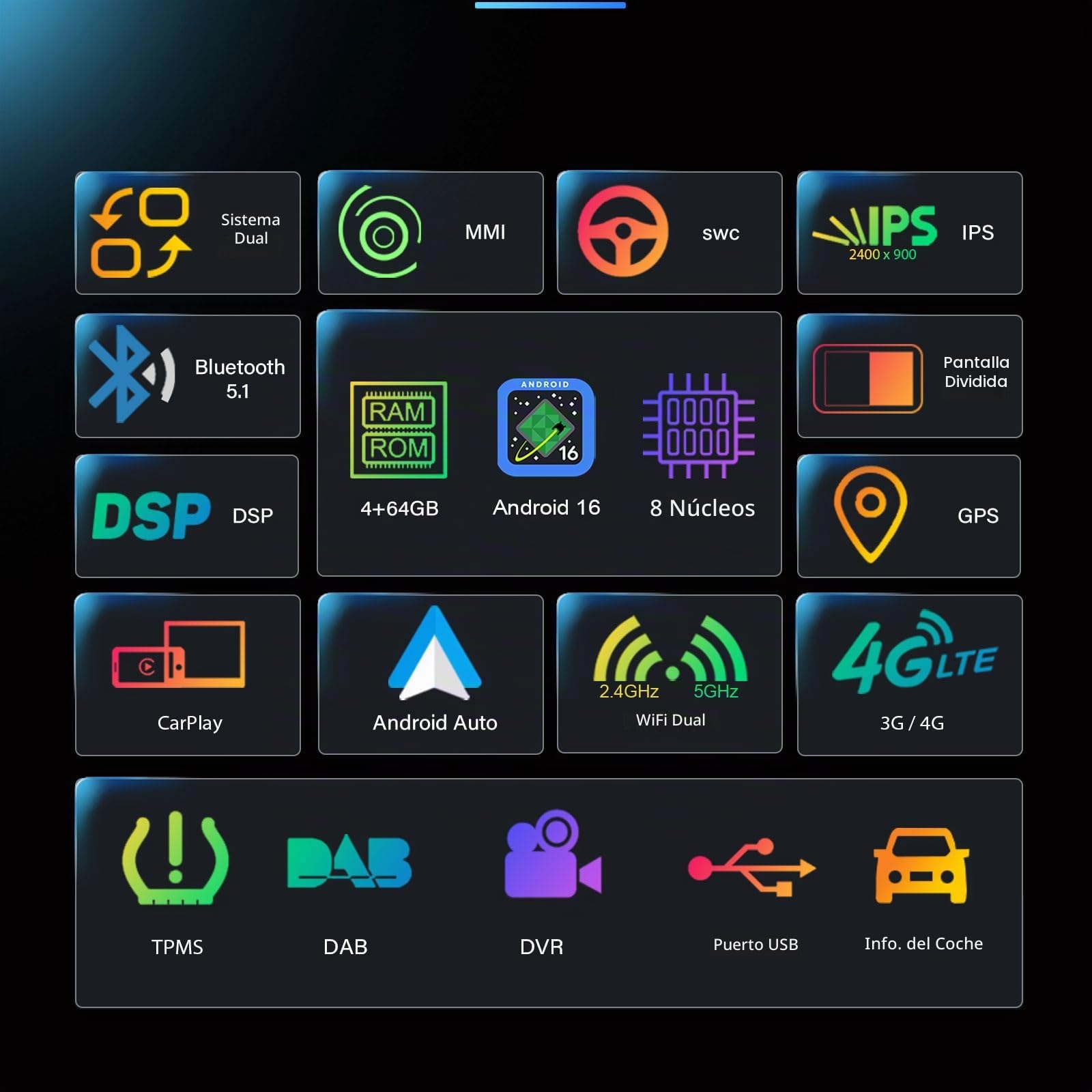 Android 16 Radio Coche Wireless Carplay Android Auto para Audi A6 2005-2008 | Snapdragon 8 Core GPS Navegador Bluetooth 5.1 DSP A2DP WiFi Canbus OEM Radio 8,8" IPS Pantalla táctil 4GB+64GB