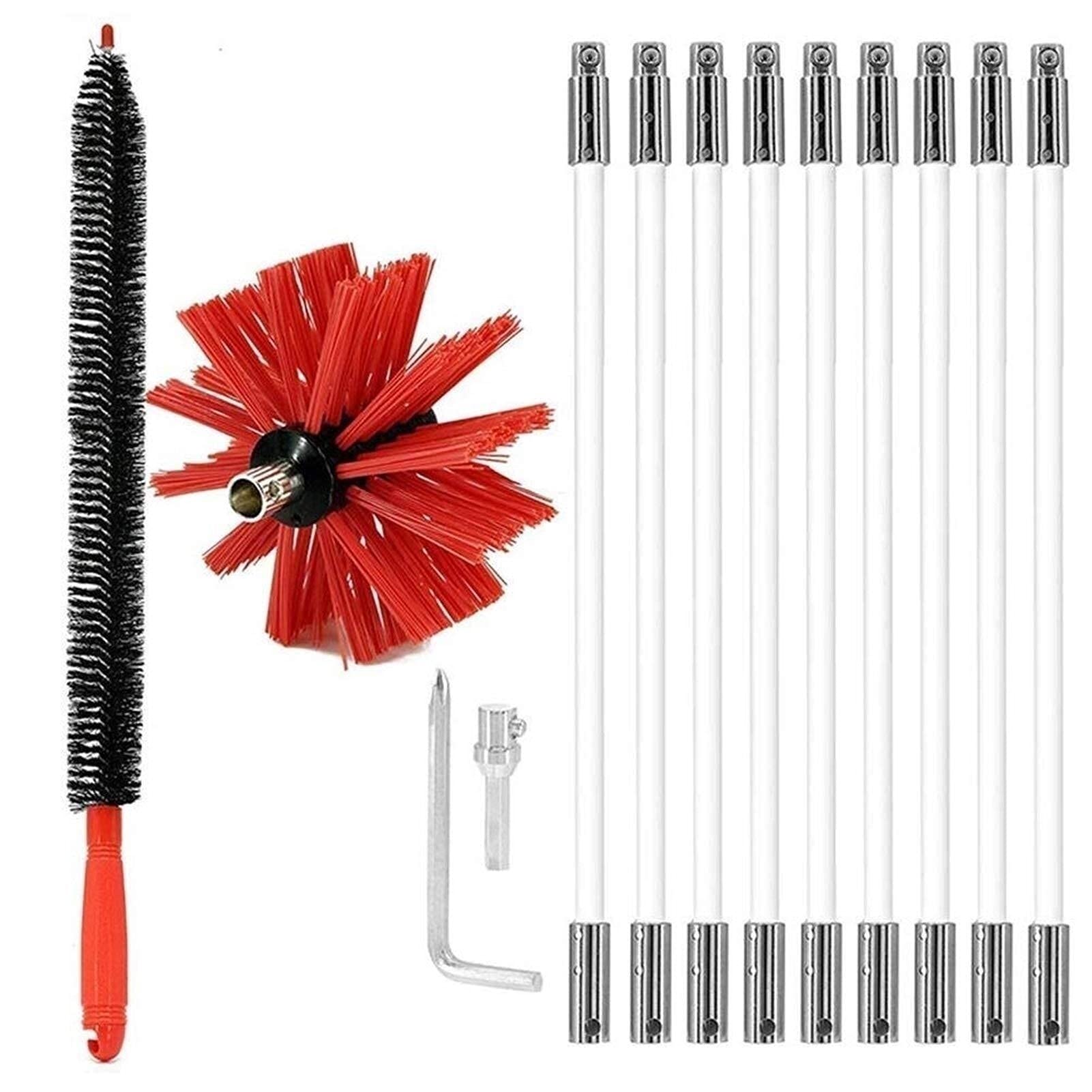 Spazzole E Aste Per Canna Fumaria, Spazzola Per Camino, Kit Spazzacamino Accessorio Per Pulizia In Nylon, Asta Da 9/12 + 1 Testina + 1 Adattatore Per Mandrino + 1 Piccola Chiave, Camino Facile Da Pu