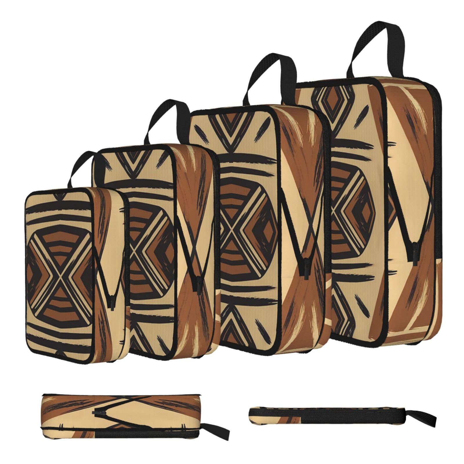 African elements Print Packing Cubes for Travel Space Saver Bags, Compression Packing Cubes Set of 4, Expandable Luggage Organisers, Suitcase Organiser Bags