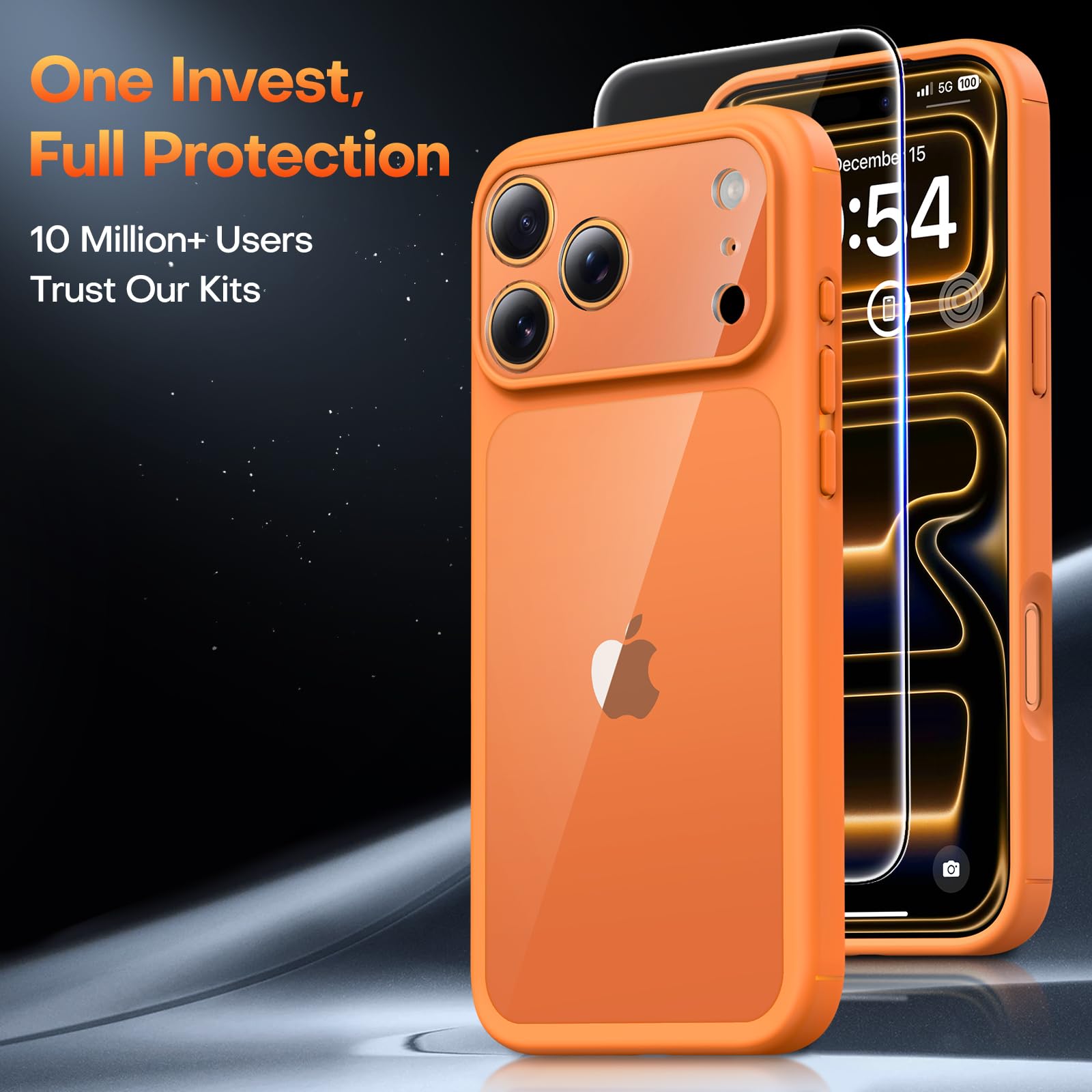 TAURI Cover per iPhone 17 Pro Max con Pellicola in Vetro Temperato,Protezione Completa della Fotocamera,Custodia per Sottile Antishock, Anticaduta - Arancione