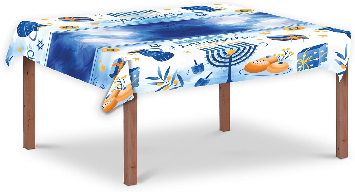 Amazon.com: Izzy 'n' Dizzy Hanukkah Tablecloth Plastic - Hanukkah Paper Goods - 55" x 92" - Blue ...