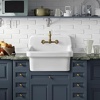 ELLAI 24 Inch White Ceramic Farm Style Wall Mount Utility Sink High Back...