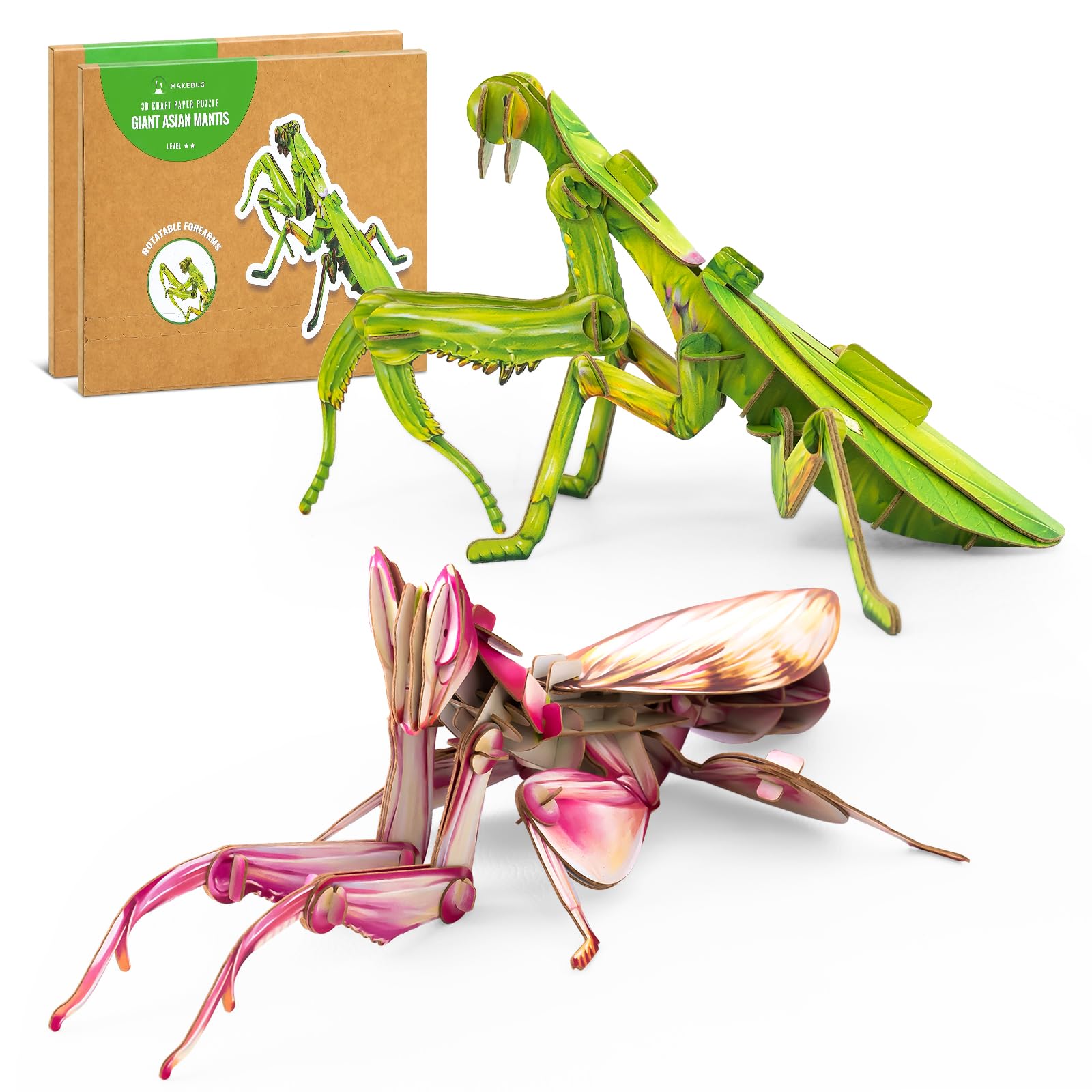 STEM Activities Educational Toys and Learning Activities for Kids Ages 7+, Eco-Friendly 3D Paper Puzzles for Birthday, Christmas, Holidays(Orchid Mantis&Giant Asian Mantis)