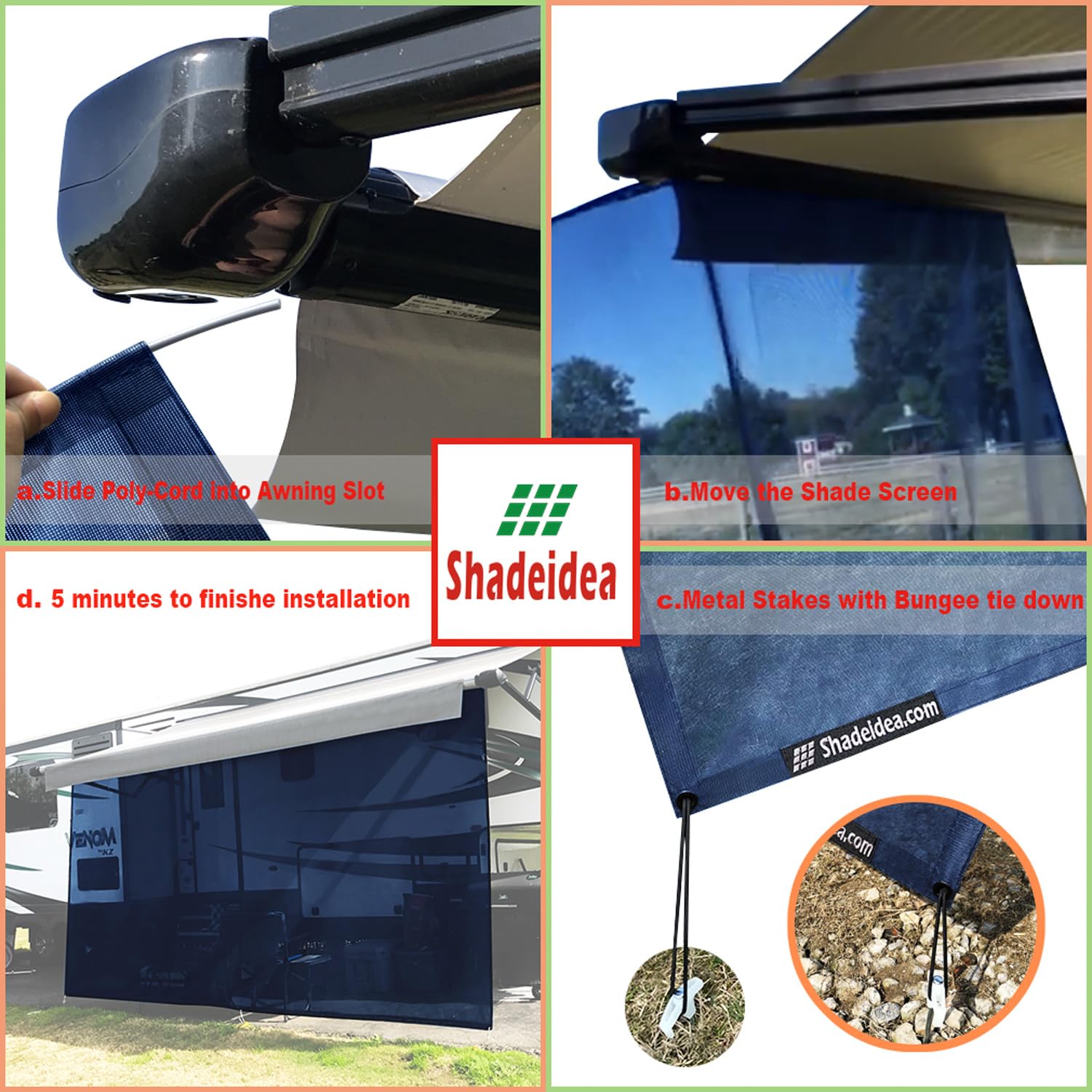 Shadeidea Osłona przeciwsłoneczna do kampera - 23 cm x 38 cm 14 cm (pasuje do markizy 16 stóp) - czarna siatka przeciwsłoneczna do kampera kempingowego przyczepy kempingowej markiza osłona
