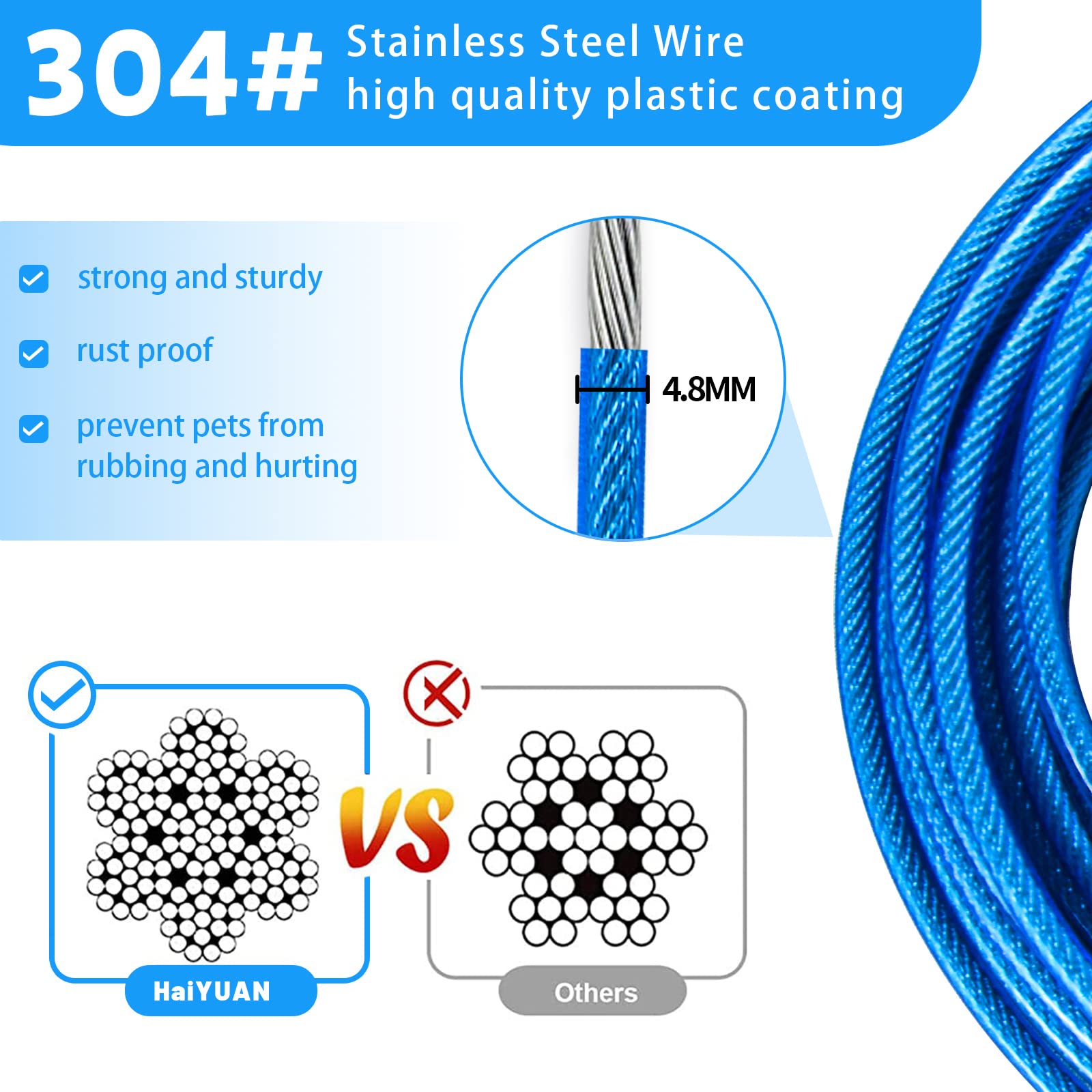 HaiYUAN Dog Tie Out Cable 10/15/20/25/30FT Dog Run Cable Rosy Pink/Blue/Purple/Silver/Red/Green/YellowTie Out Cable for Large Dogs Heavy Duty for Outside Hold Large Dogs Up to 250LBS - Image 4