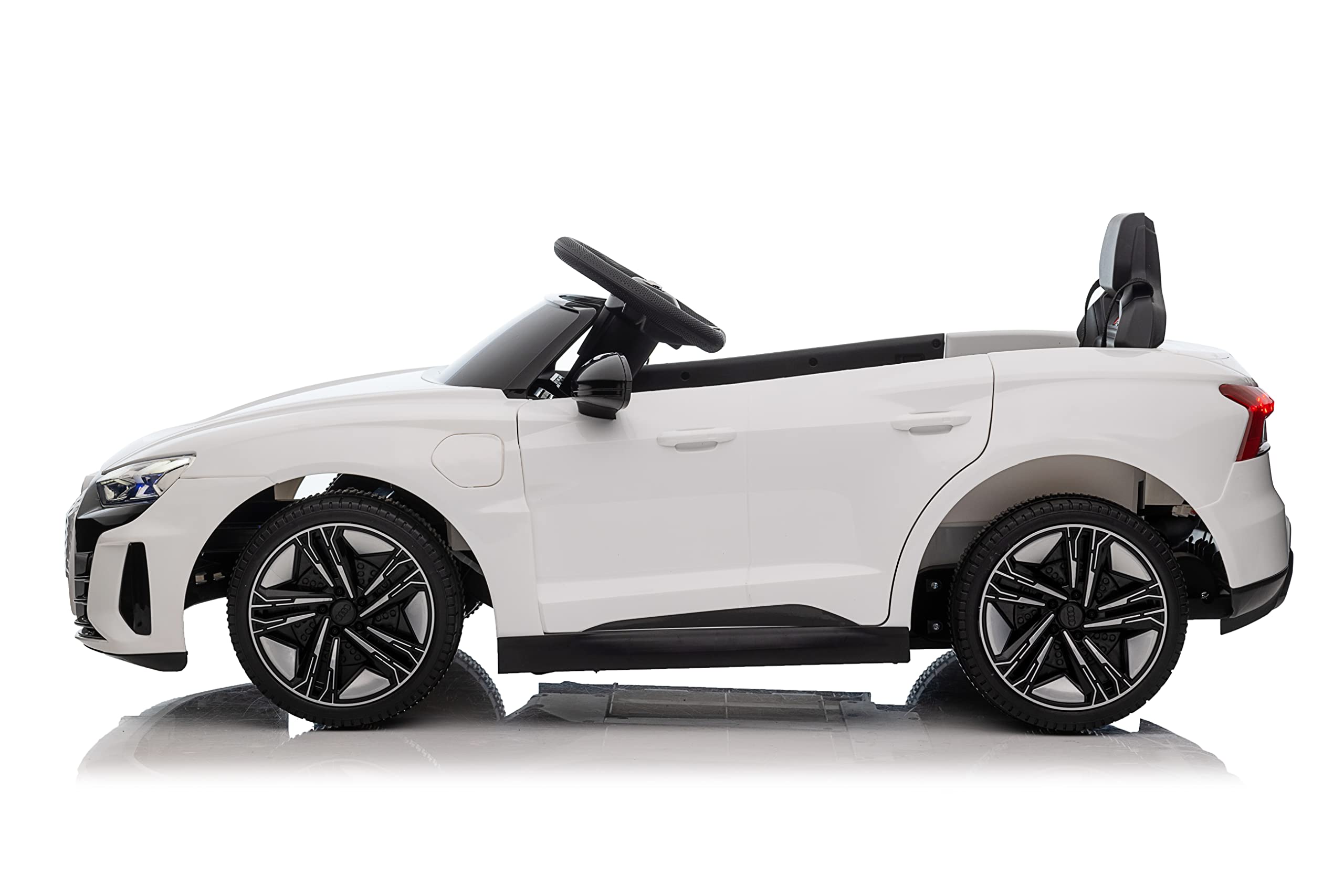 FINOOS Kinder Elektroauto Audi RS-e-tron 12V Kinderauto mit 2,4 GHz Fernbedienung, Kinderfahrzeug mit Hupe, LED, Musik, Sanftstart, Elektrofahrzeug mit Hilfsrad, für 1-4 Jahre Kinder (Weiß)