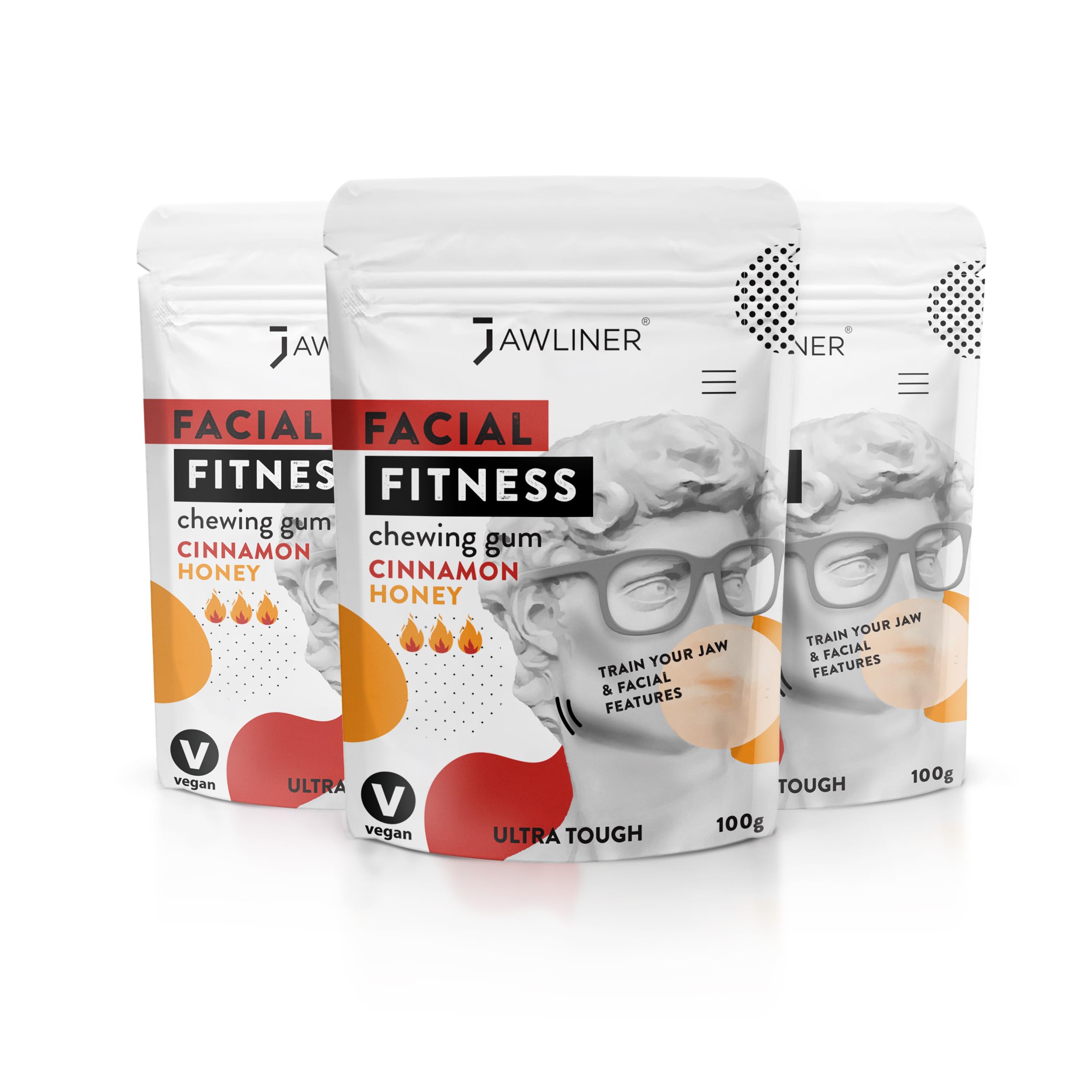 JAWLINER Fitness Chewing Gum (6 months pack) Jawline Gum - Sugar Free Gum - Cinnamon Honey Gum - Double Chin Reducer - Jawline Exerciser For Mewing And Shapen The Jaw - 15x Harder Than Regular Gum