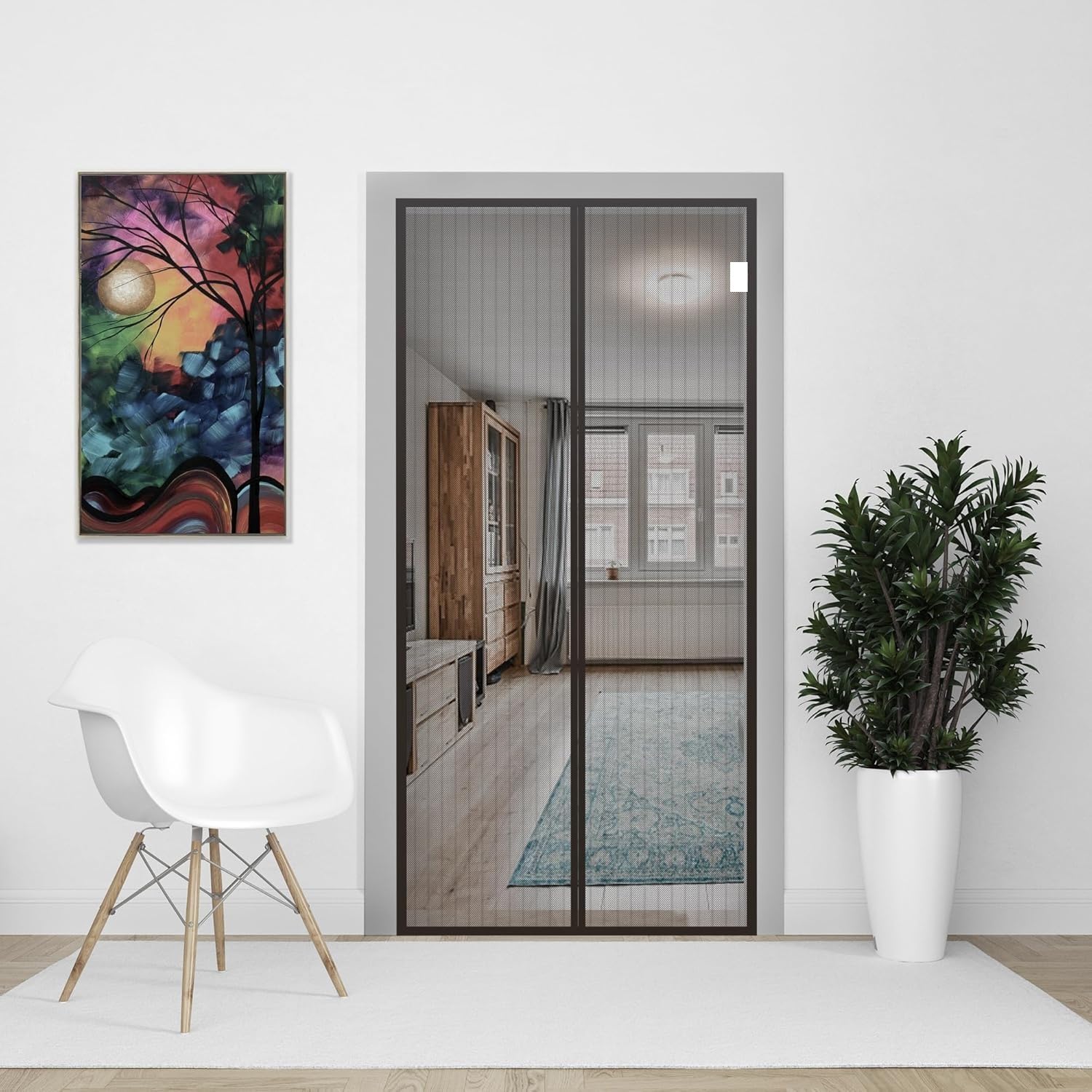 Auto- Closing Magnetic Door Machardani 100 * 210CM Polyester Washable Adults Mosquito Net (Black, Frame Hung)-image-3